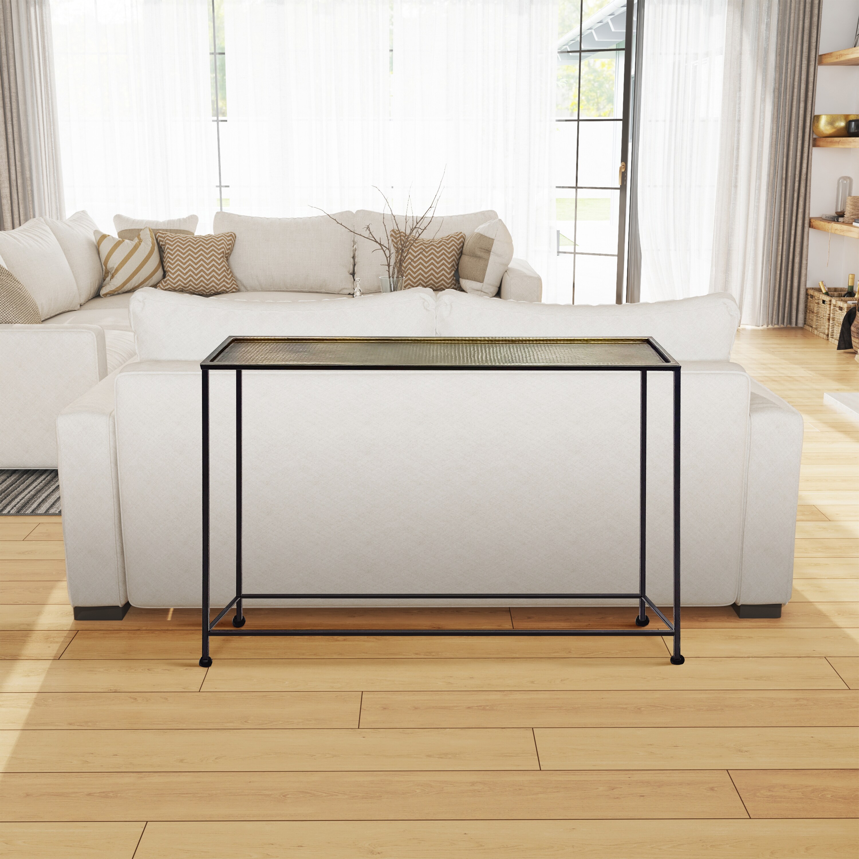 Aurelia 48-Inch Bronze Tray Top Console Table with Storage