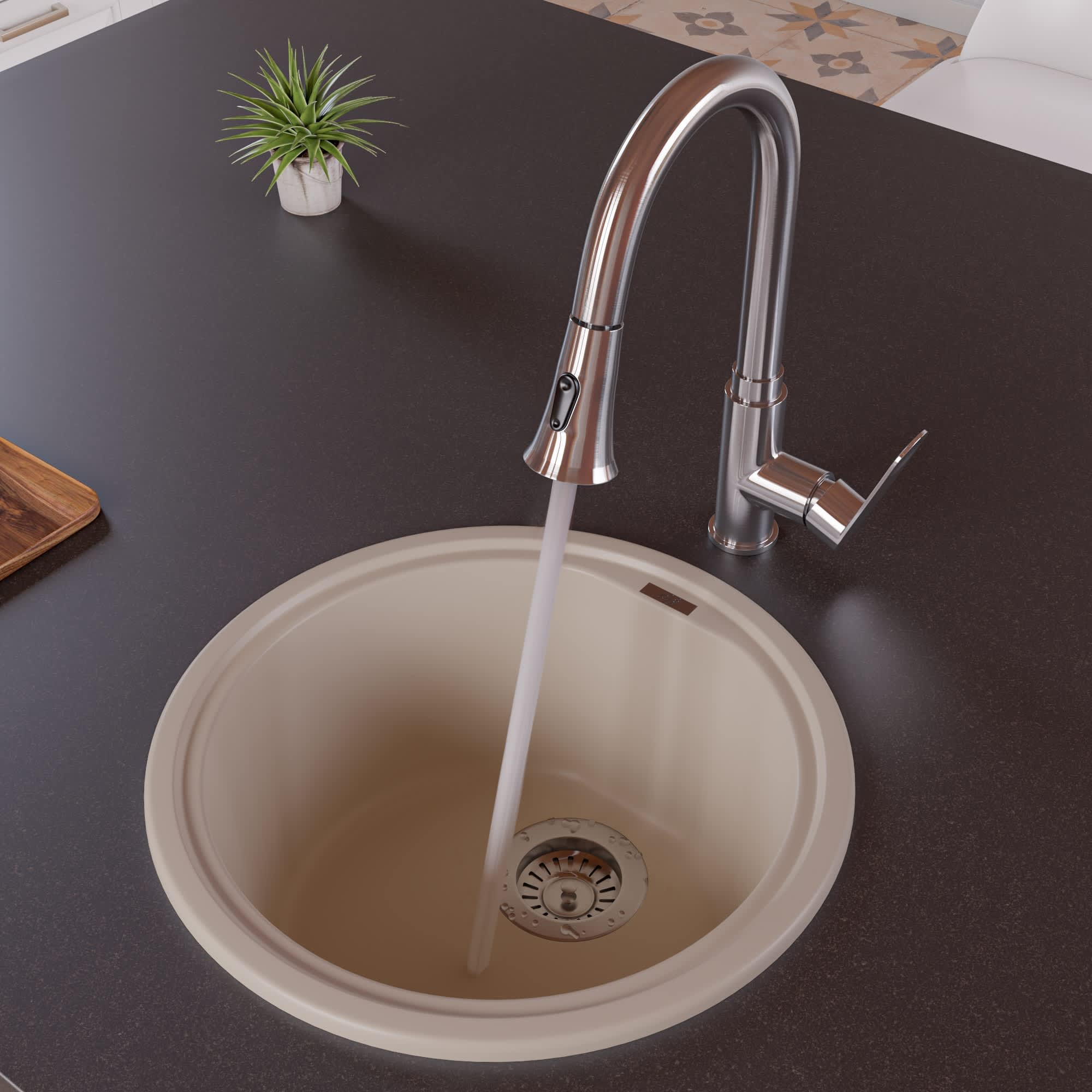 ALFI AB1717DI-B AB1717DI-B Biscuit 17-in Drop-In Round Granite Composite Kitchen Prep Sink