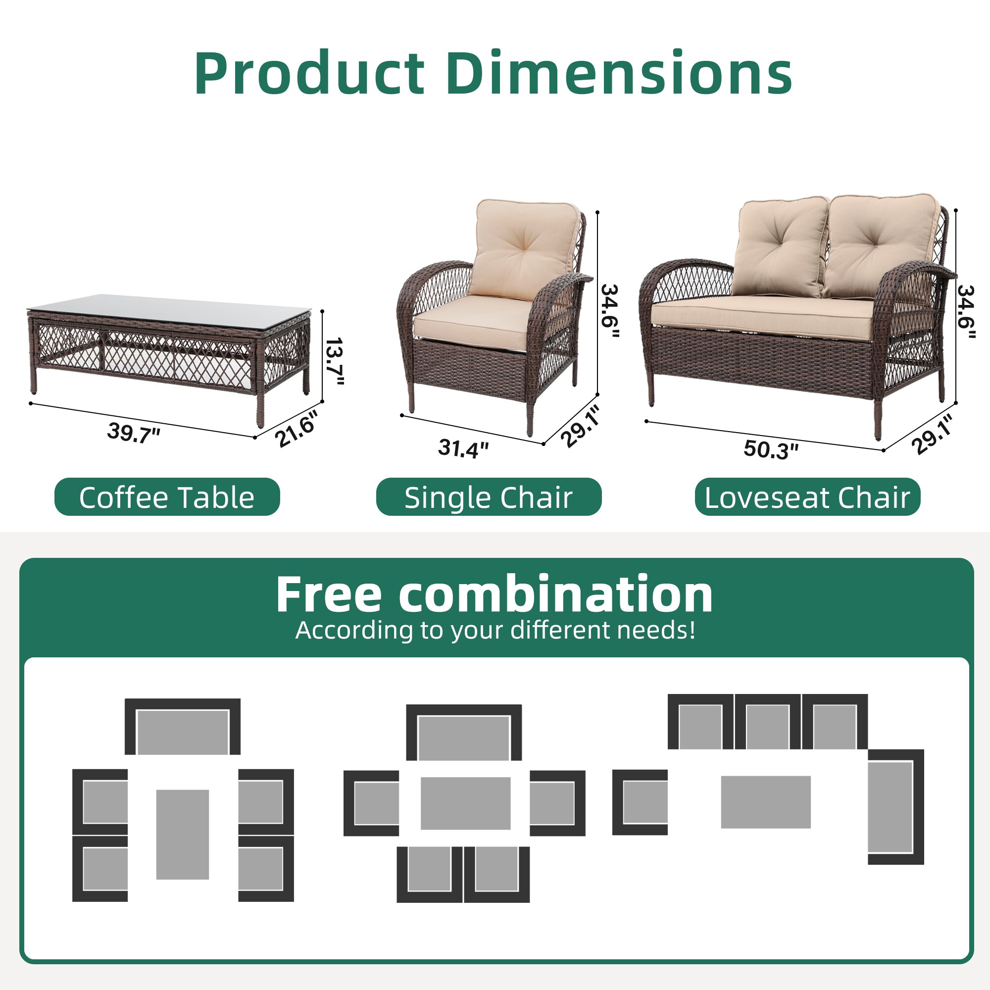 UPHA LHBR-2AB-BEIGE Patio-Conversation-Sets - View #3
