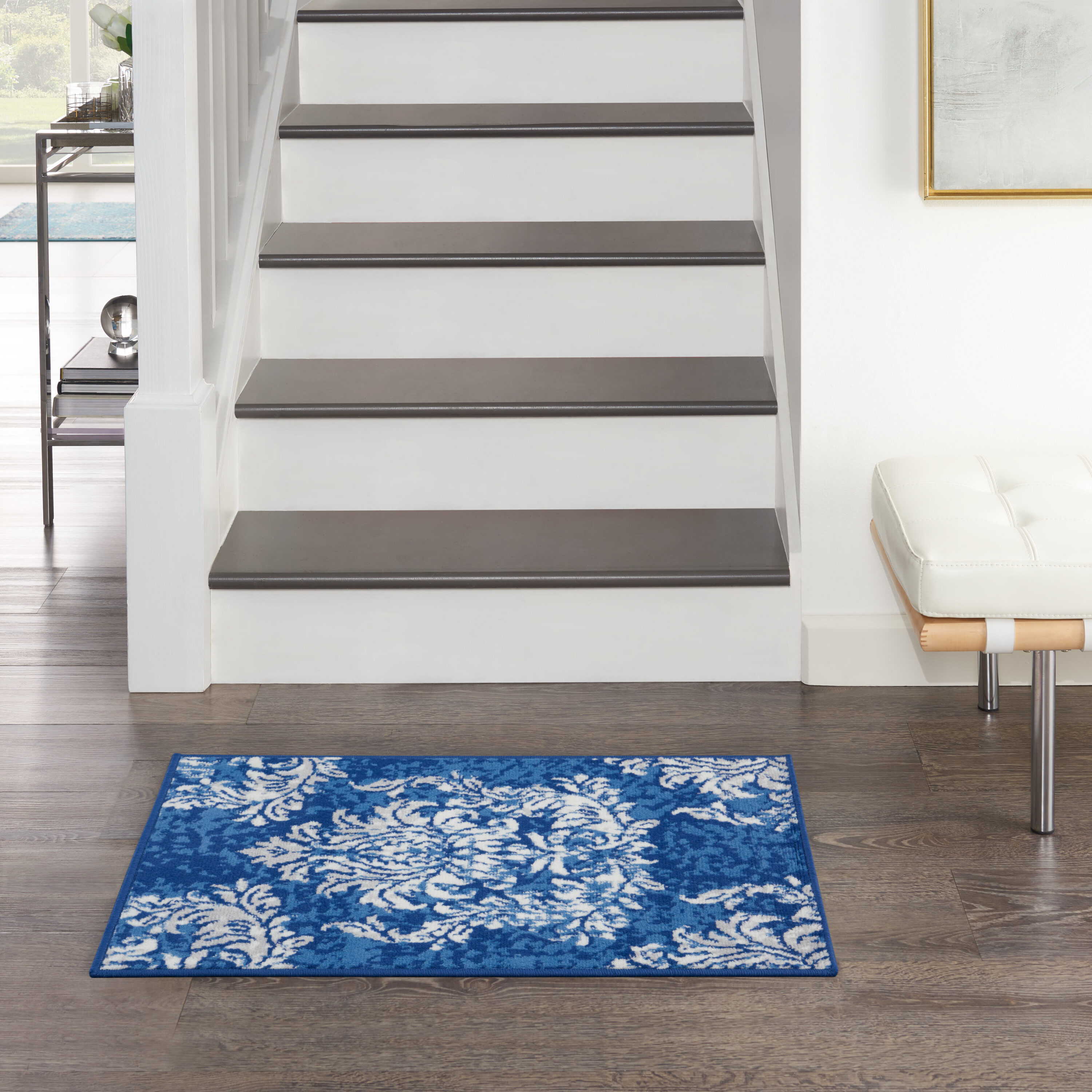 Nourison 99446833396 Whimsicle 2 x 3 (ft) Loomed Polypropylene Navy Ivory Rectangular Indoor Damask Area rug