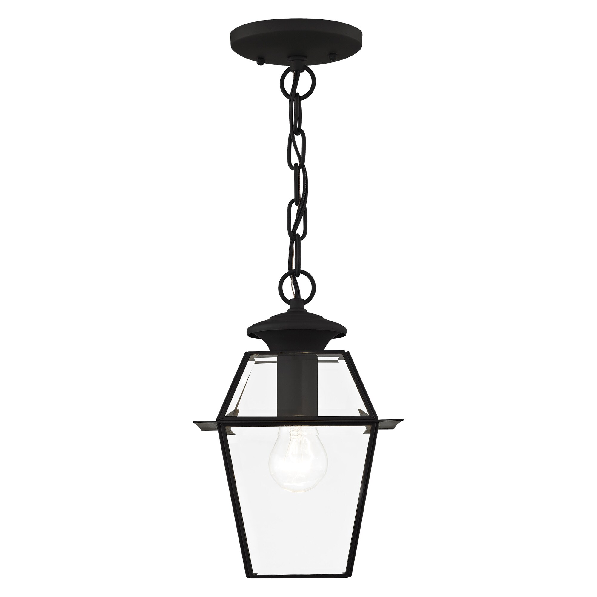 Charleston Romance 1-Light Black Brass Pendant with Clear Beveled Glass