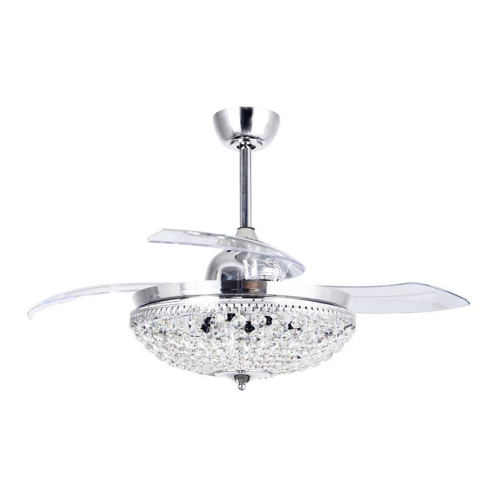 42" Chandelier Ceiling Fan Light Invisible Blade Crystal  W/ Remote Control LED 