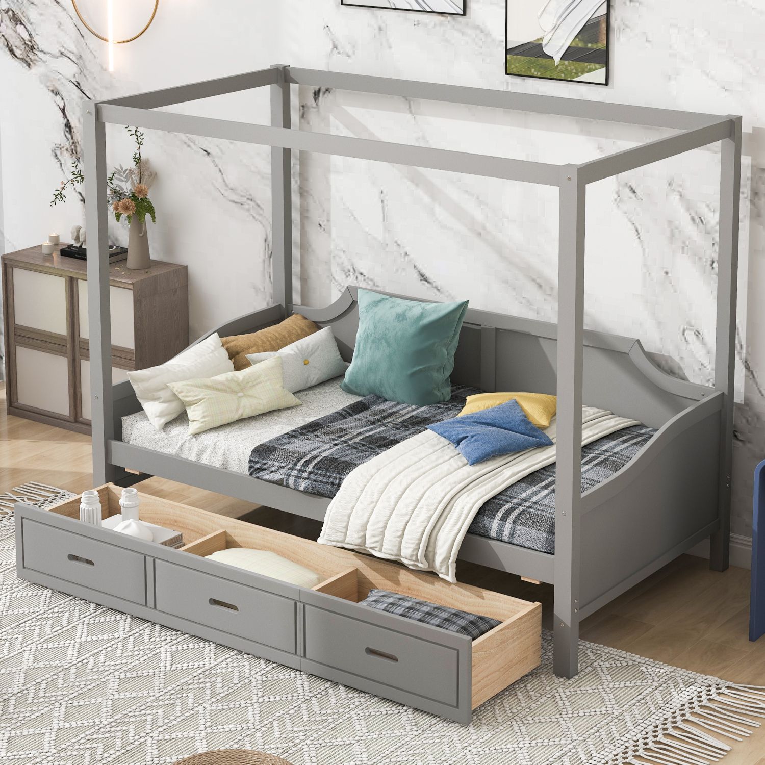 JASMODER GX001606AAE Grey Twin Composite Platform Bed with Storage