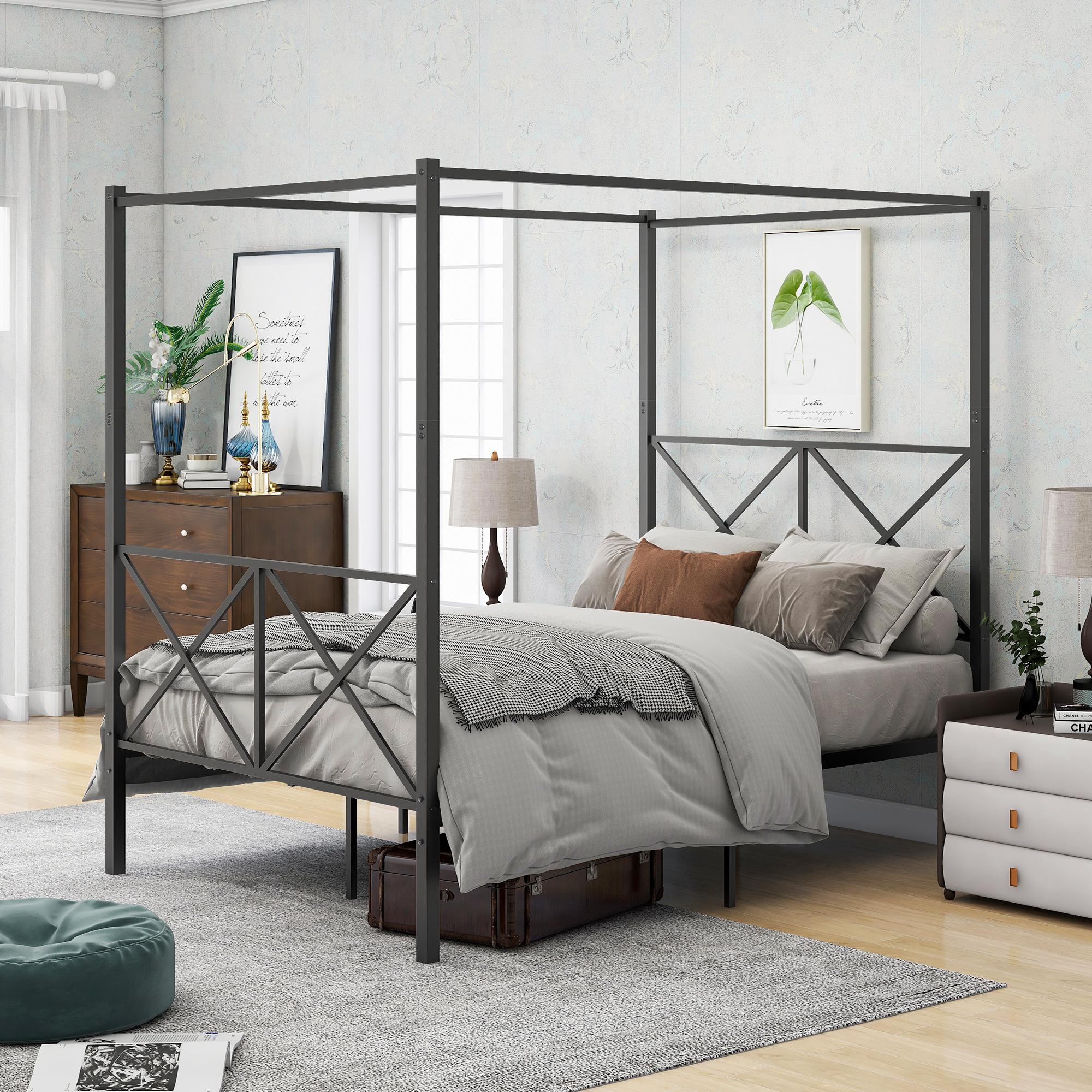 Bayfeve Twin Black Metal Canopy Bed with Headboard