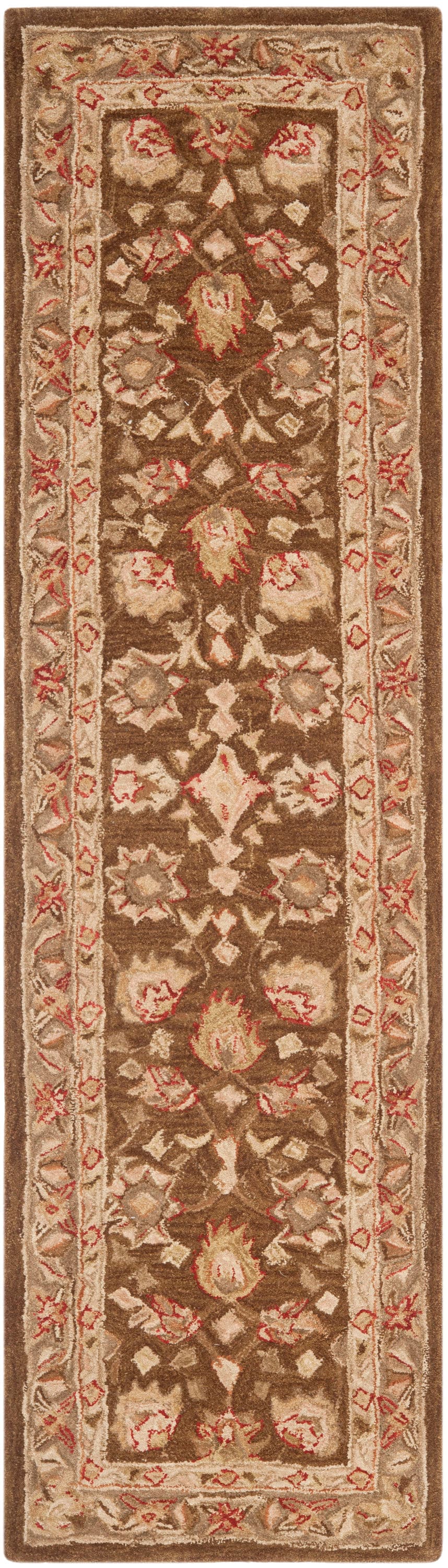 Safavieh AN512F-212 Anatolia Rumi 2 x 12 (ft) Tufted Wool Brown/Green Rectangular Indoor Floral/Botanical Vintage Runner rug