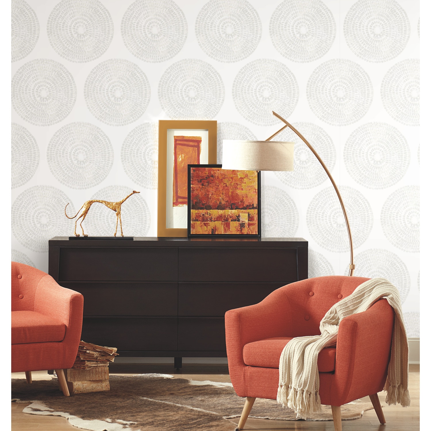 RoomMates RMK12230PLW 30.75-sq ft Gray Vinyl Medallion Self-adhesive Peel and Stick Wallpaper