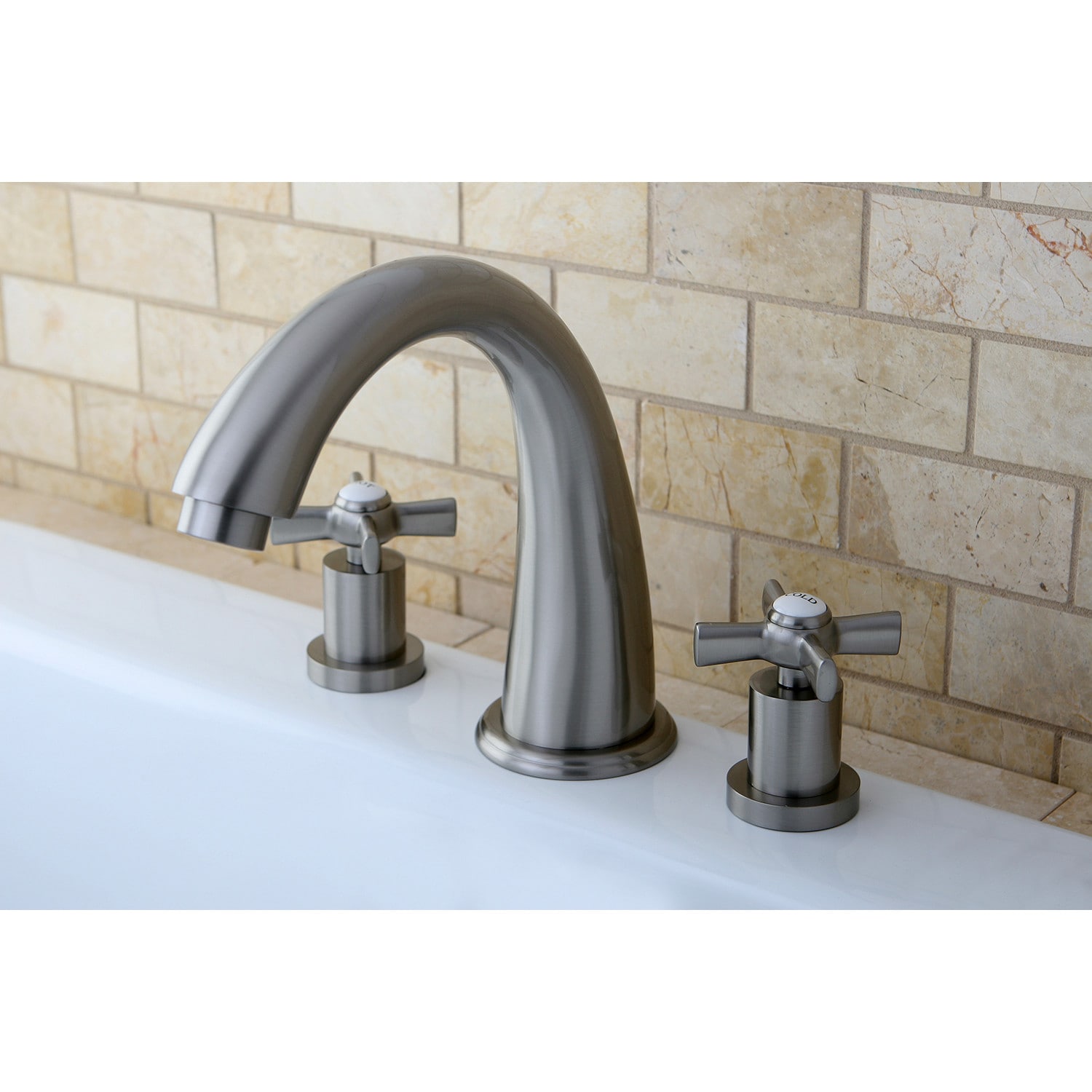 Kingston Brass WLKS2368ZX Millennium Brushed nickel 2-handle Deck-mount Roman High-arc Bathtub Faucet ( Valve Included )