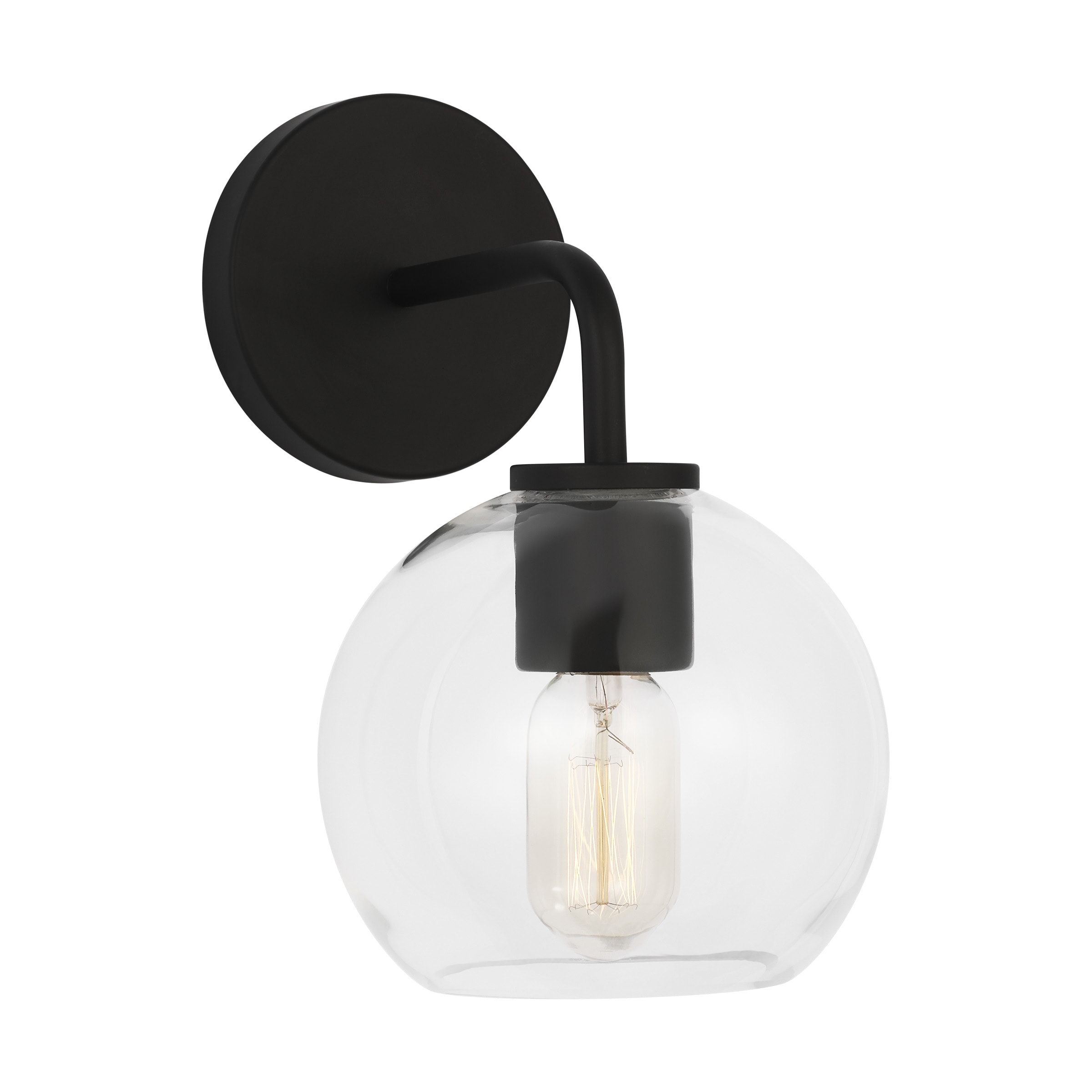 Orley Matte Black Geometric Wall Vanity with Clear Glass Shade