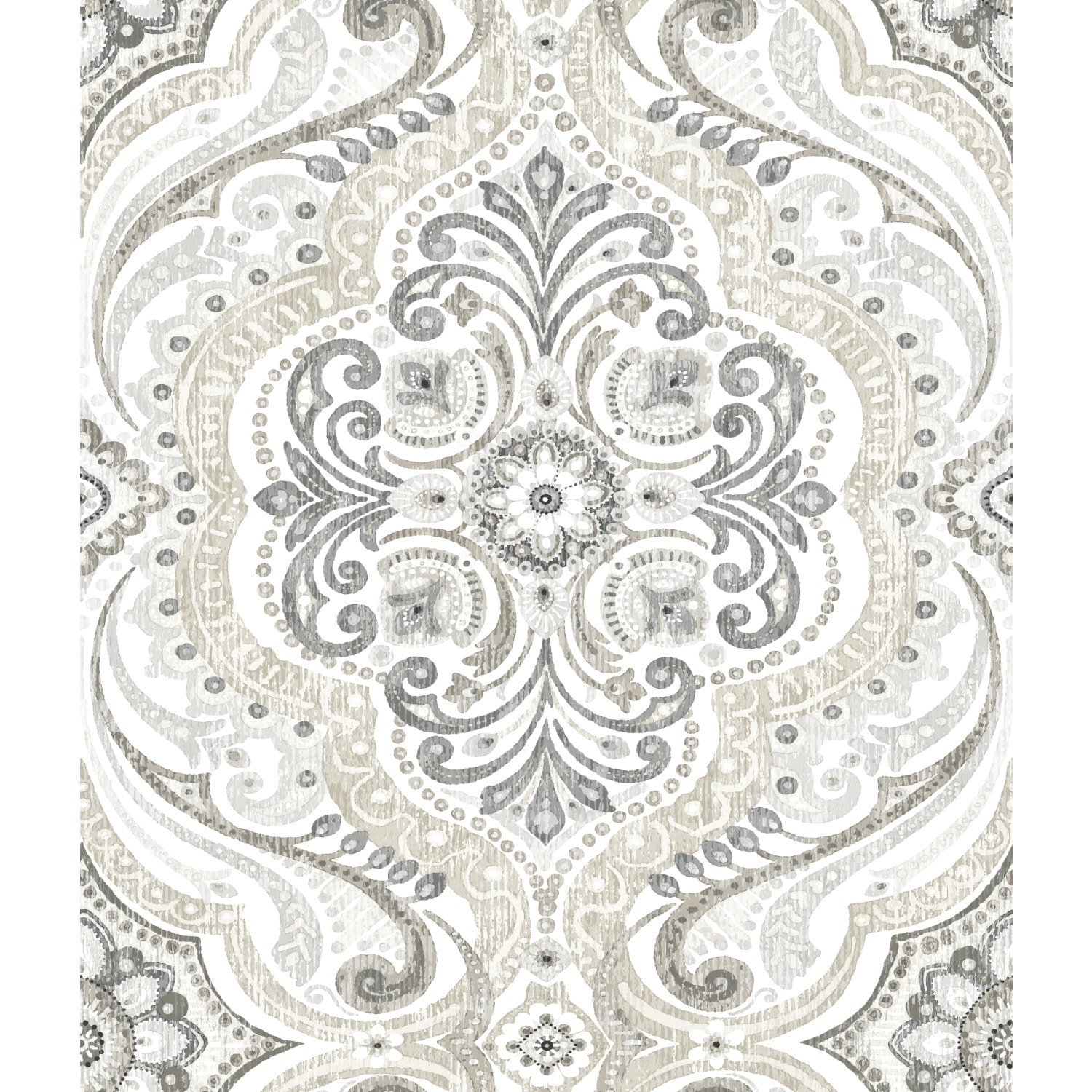RoomMates RMK11937WP 28.18-Sq. Feet Neutral Vinyl Damask Self-adhesive Peel and Stick Wallpaper