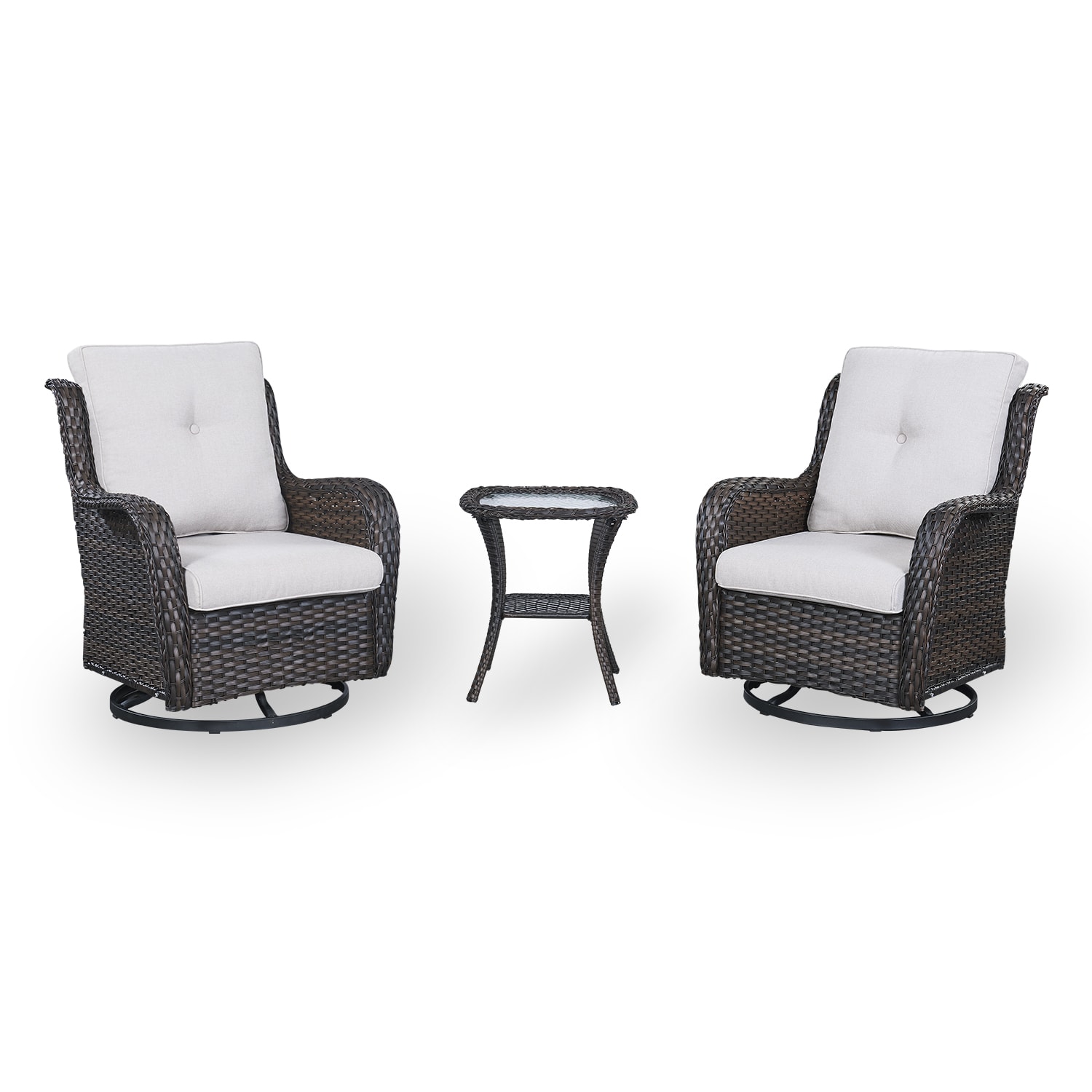 Rilyson FS035-2 Curved handrail 3 -Piece Wicker Patio Conversation Set with Beige Cushions