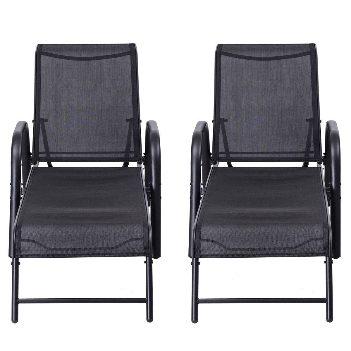 Slickblue D-CO-KB82066WH Set of 2- Black White-  Adjustable Recliner Lounge Chairs Steel Frame with Textilene Fabric for Patio Poolside or Garden Use