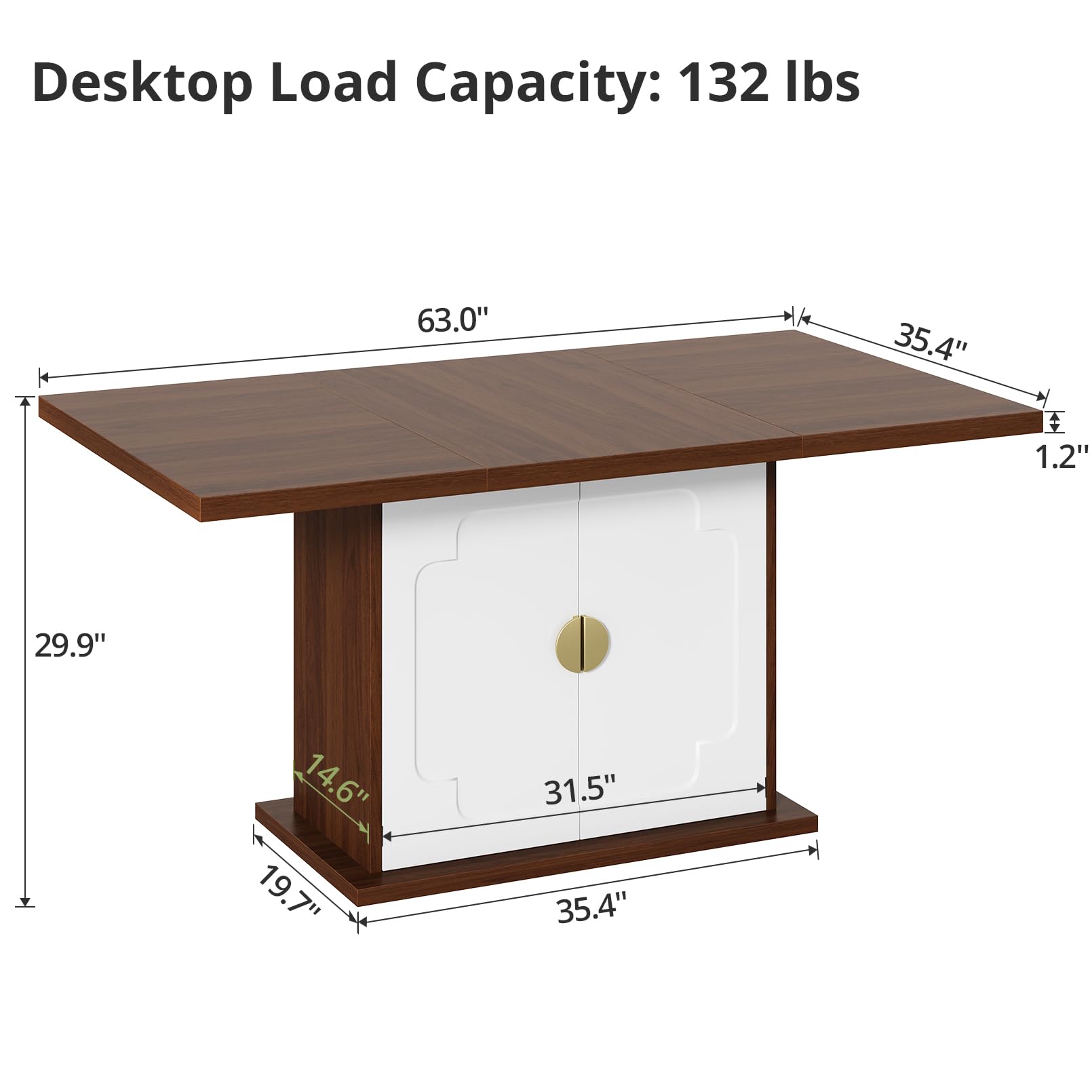 vividwood 63 Inch Rectangular Dining Table with Hidden Storage Modern ...