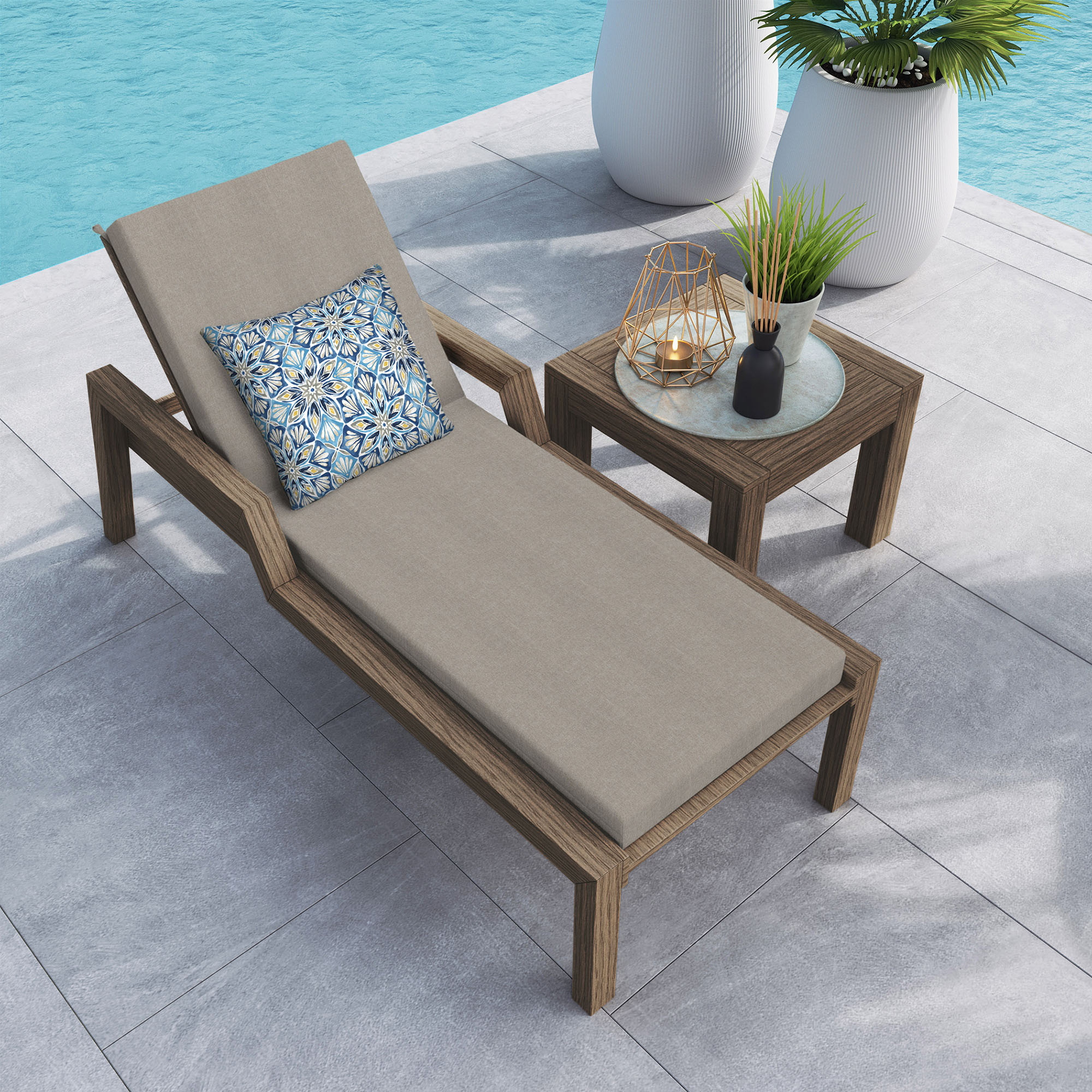 Heathered Solid Taupe Outdoor Chaise Lounge Cushion