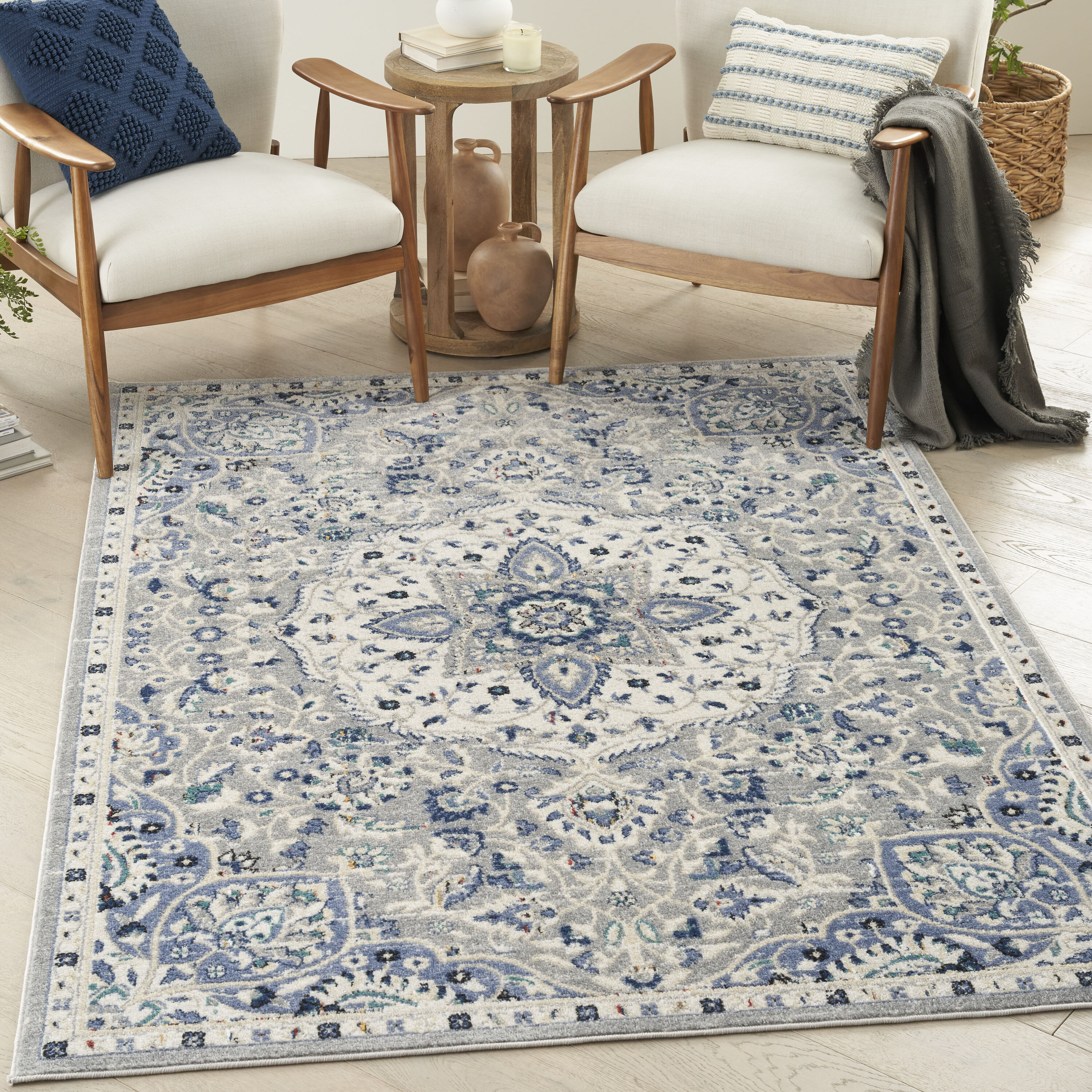 Nourison 099446018885 Passion 5 x 7 (ft) Loomed Polypropylene Grey/Beige Rectangular Indoor Medallion Vintage Area rug