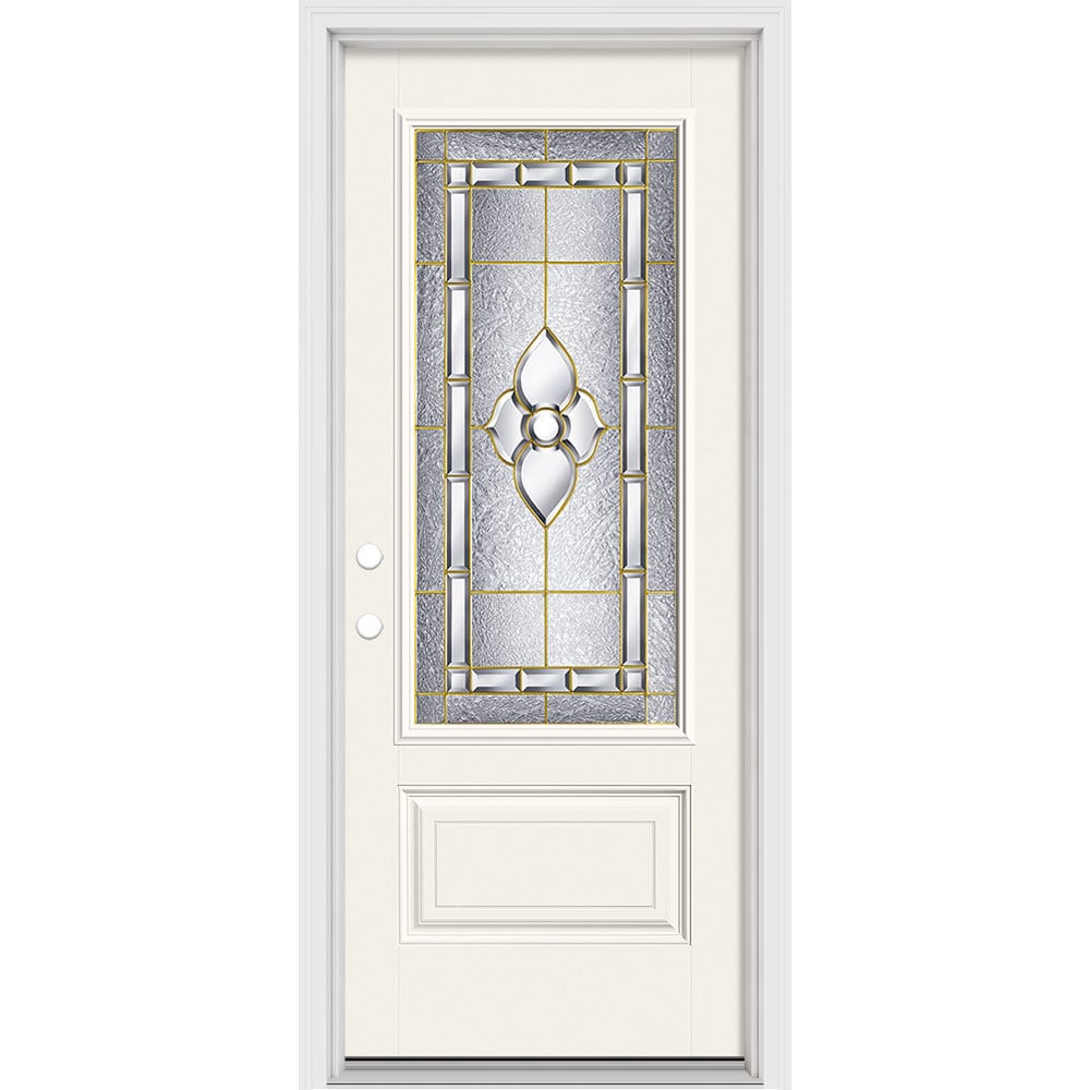 Masonite Georgian 32-in x 80-in x 4-9/16-in Fiberglass Right-Hand Inswing Arctic White Painted Prehung Slab Front Door with Brickmould Solid Core -  631913