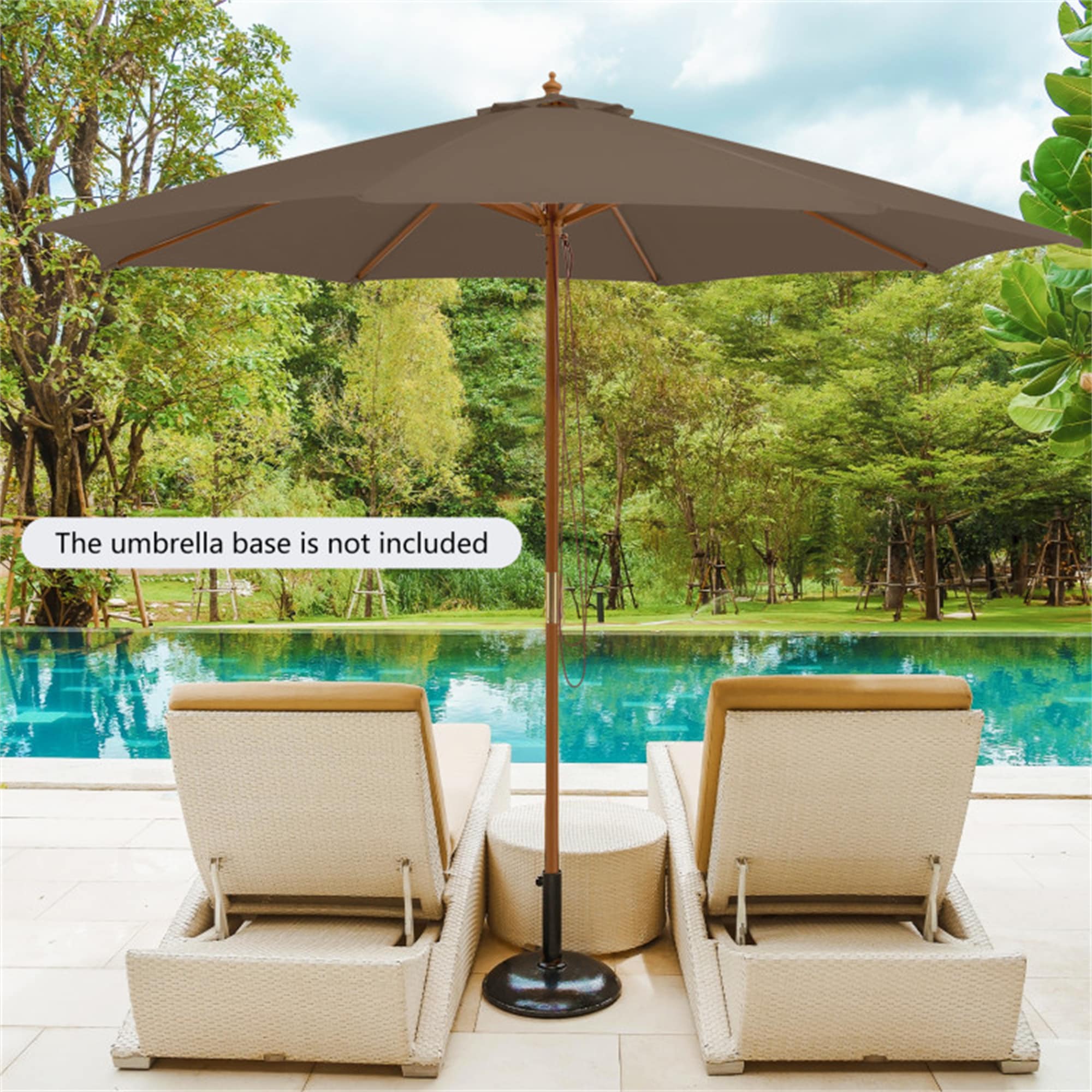 BABOOM BOM-642347-OR 10-Feet Wood Brown No-tilt Market Patio Umbrella