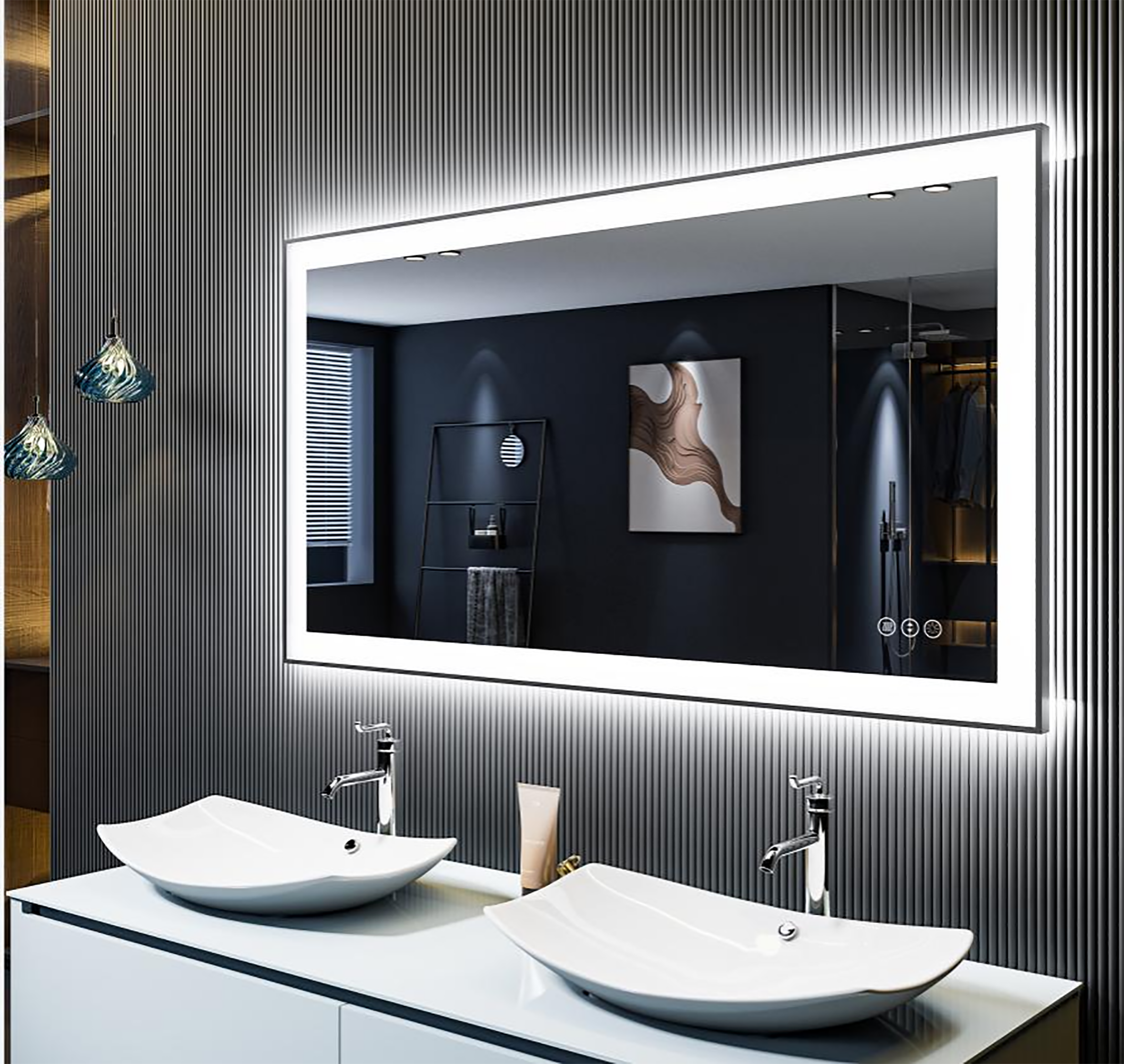 CASAINC Frameless LED bathroom mirror 55-in x 30-in Frameless Dimmable ...