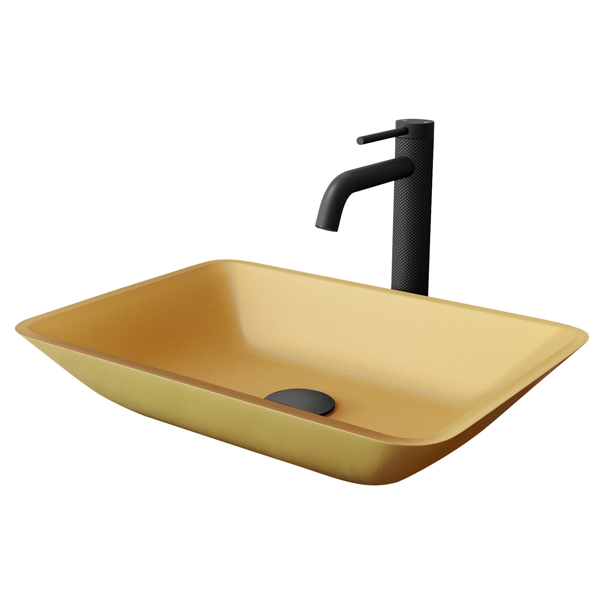 VIGO VGT2072 Sottile Glass 18 Vessel Rectangular Modern Gold Bathroom Sink with Faucet Included with Drain Included
