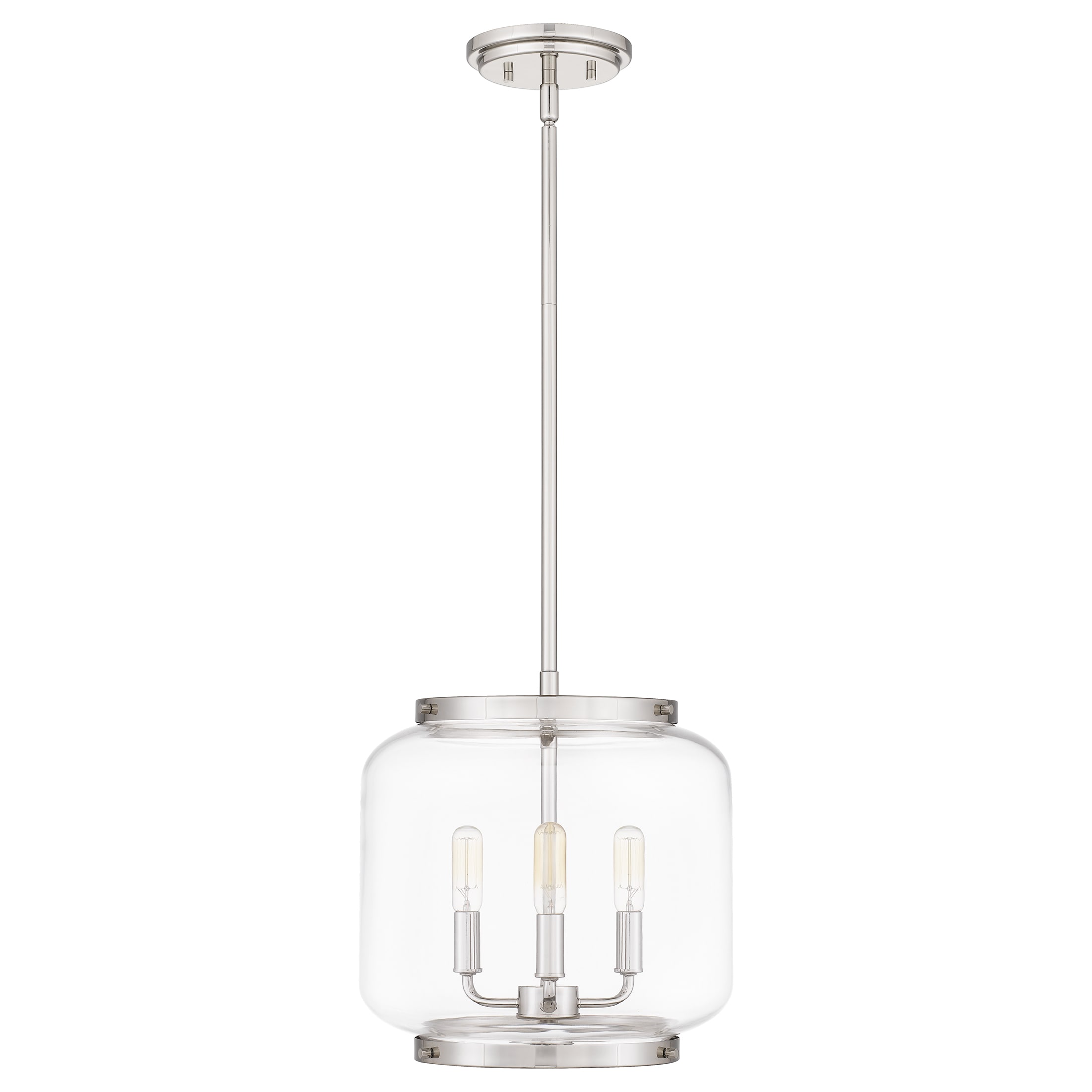 Polished Nickel Glass Drum Mini Pendant Light