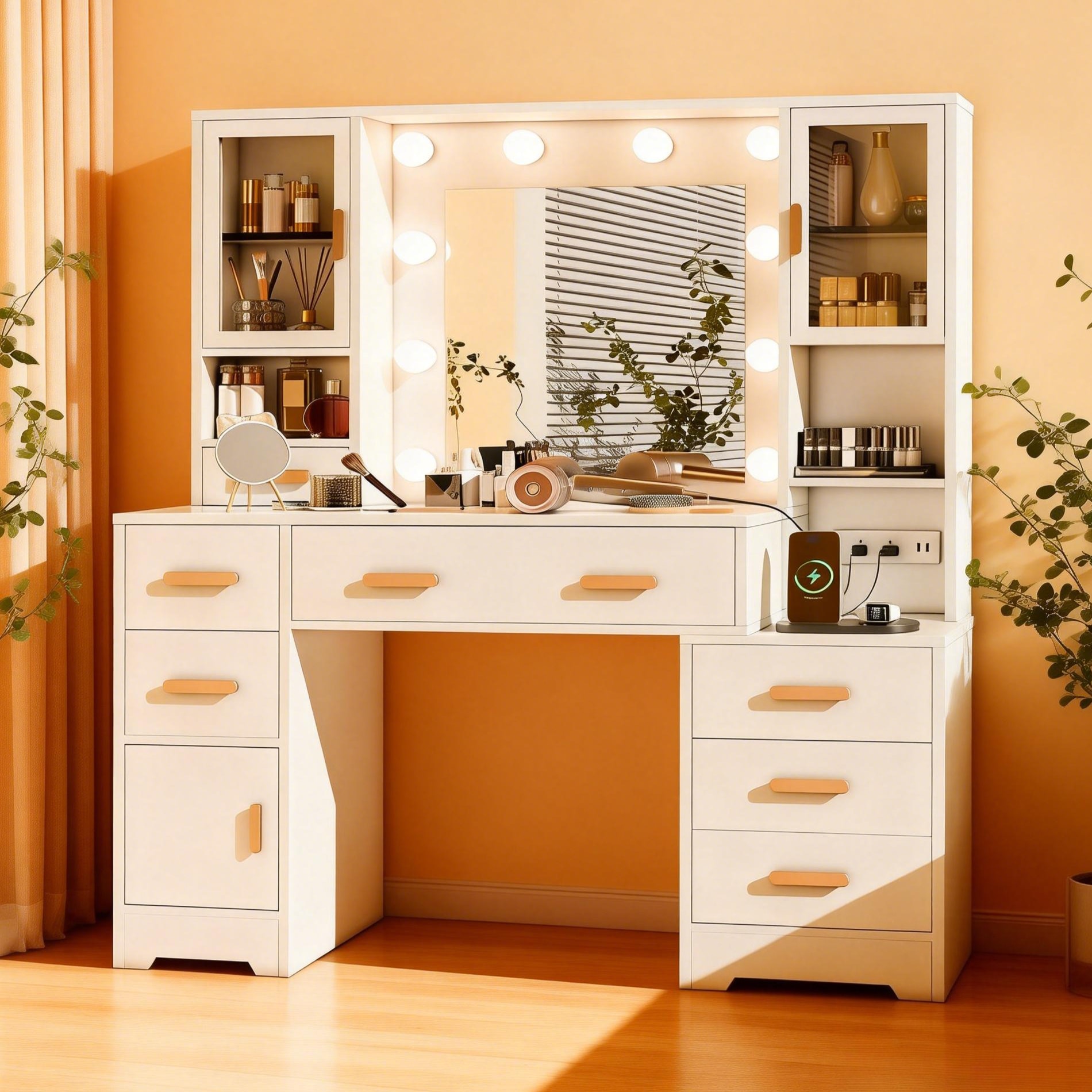 48.8-in White Makeup Vanity With 8 Drawers