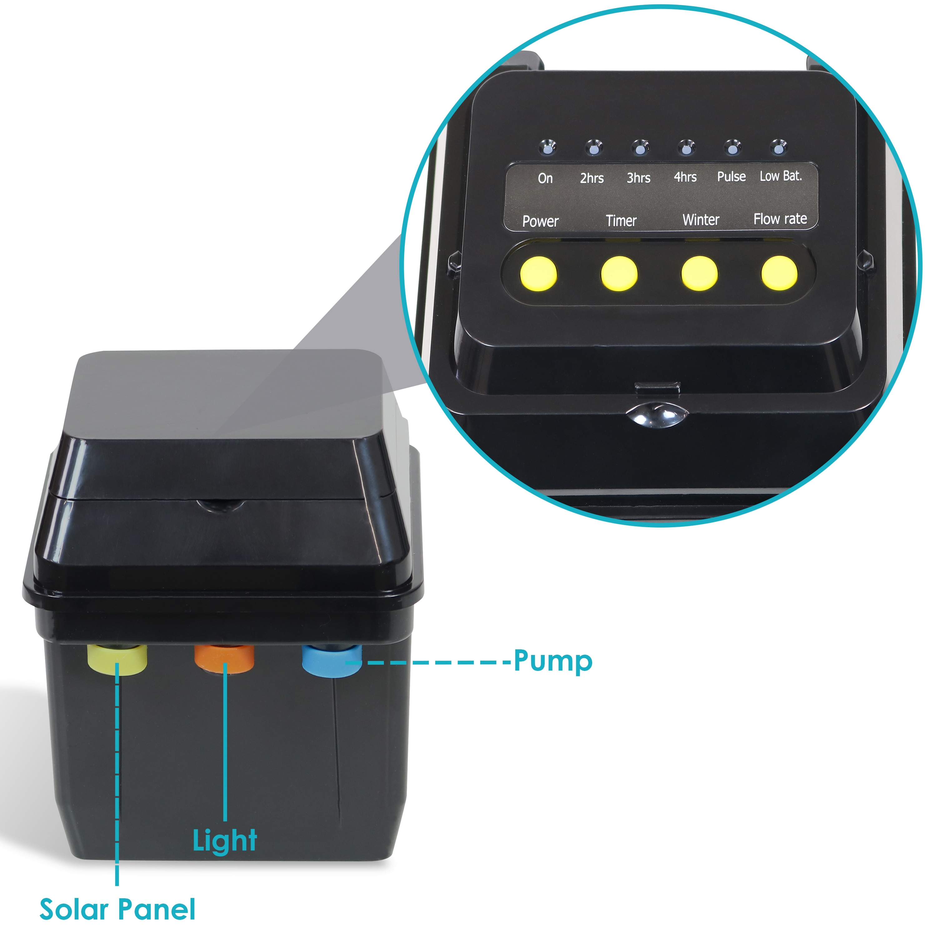 Solar Powered Black Pond Pump Kit with LED Light