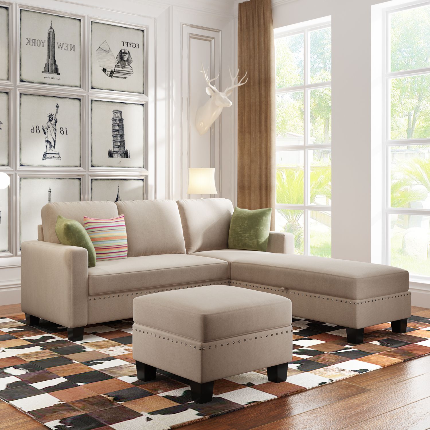 JASMODER GS002119AAE 76.30-Inches Modern Warm Grey Sofa