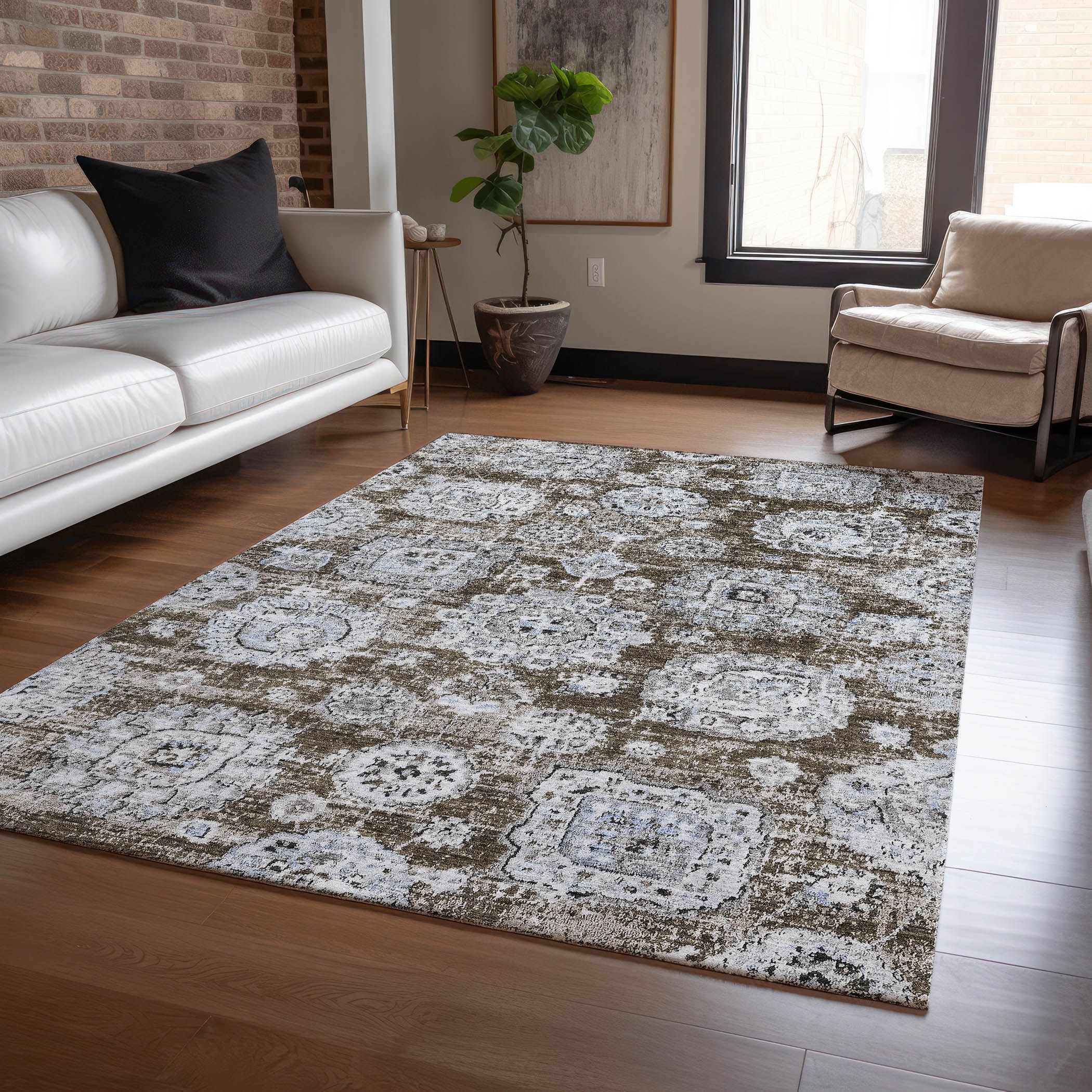 Addison Rugs ACN634CH30X46 Chantille ACN634CH 2 x 3 (ft) Polyester Chocolate Rectangular Indoor/Outdoor Geometric Machine washable Area rug