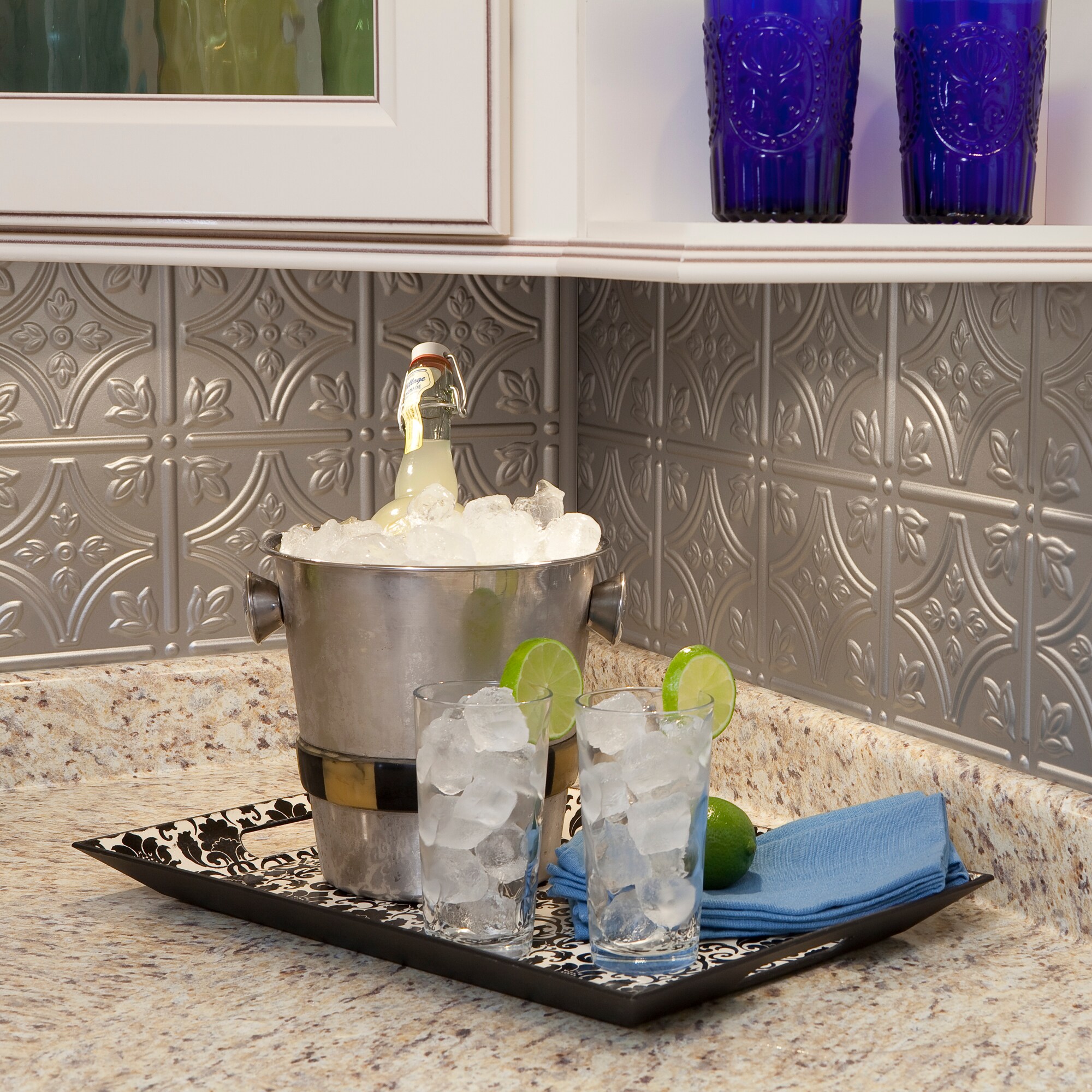 Argent Silver Traditional Vinyl Backsplash Panels, 18in x 24in, 5 Pack