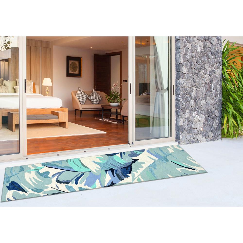Liora Manne CAPR8166803 Capri 2 x 8 (ft) Tufted Polyester Blue Rectangular Indoor/Outdoor Floral/Botanical Tropical Runner rug