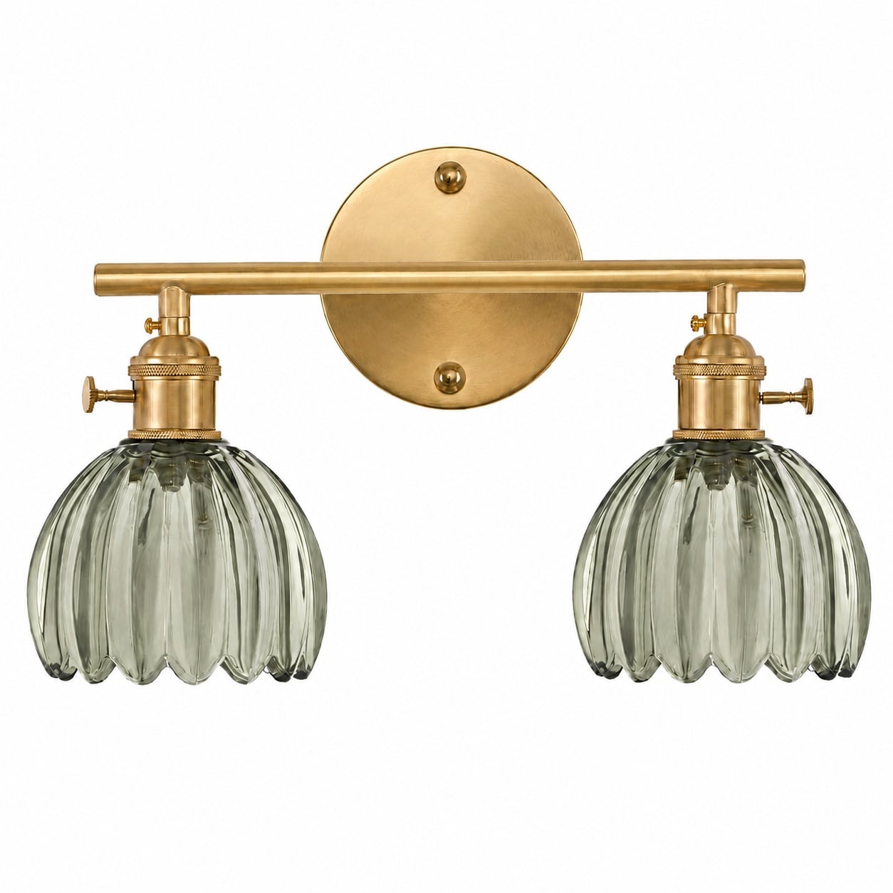 Aoibox  2 Light Polished Brass Vintage Vanity Wall Light with Green Tulip Glass Shades 2700K G45 Bulbs Included