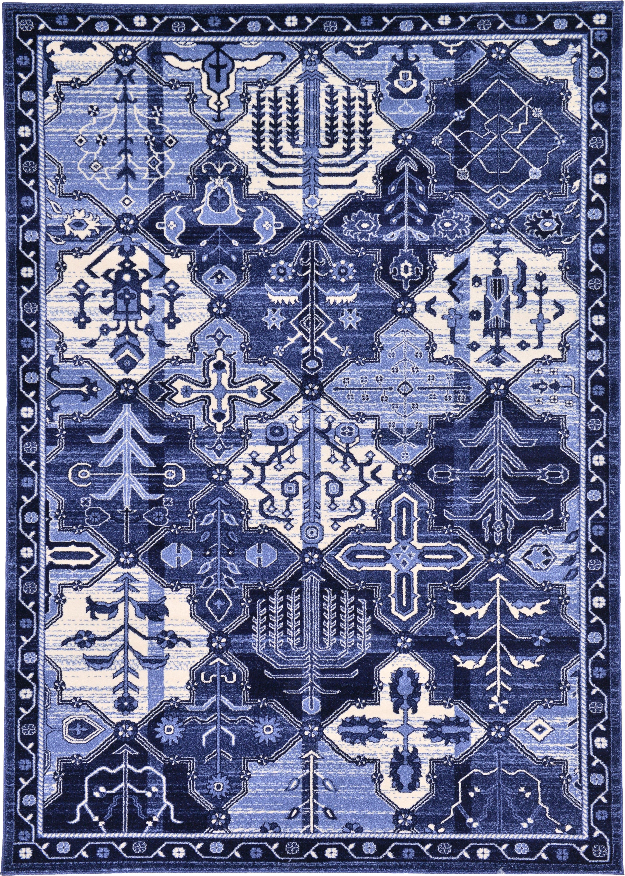Unique Loom 3119748 Cathedral La Jolla 7 x 10 (ft) Loomed Polypropylene Blue/Ivory Rectangular Indoor Geometric Bohemian/Eclectic Area rug