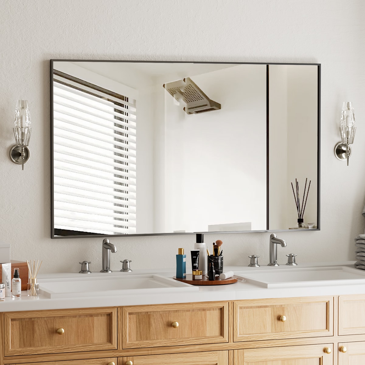 BEAUTYPEAK LS-ZJ2638-B 26-Inches W x 38.0-Inches H Rectangle Black Framed Wall Mirror