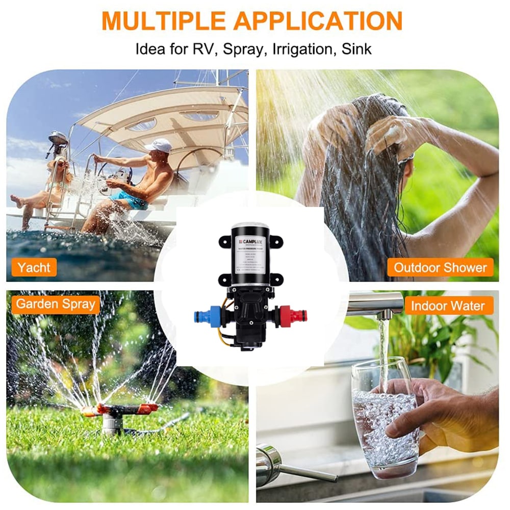 Camplux 12V Black Diaphragm Water Pump 65PSI 1.6GPM