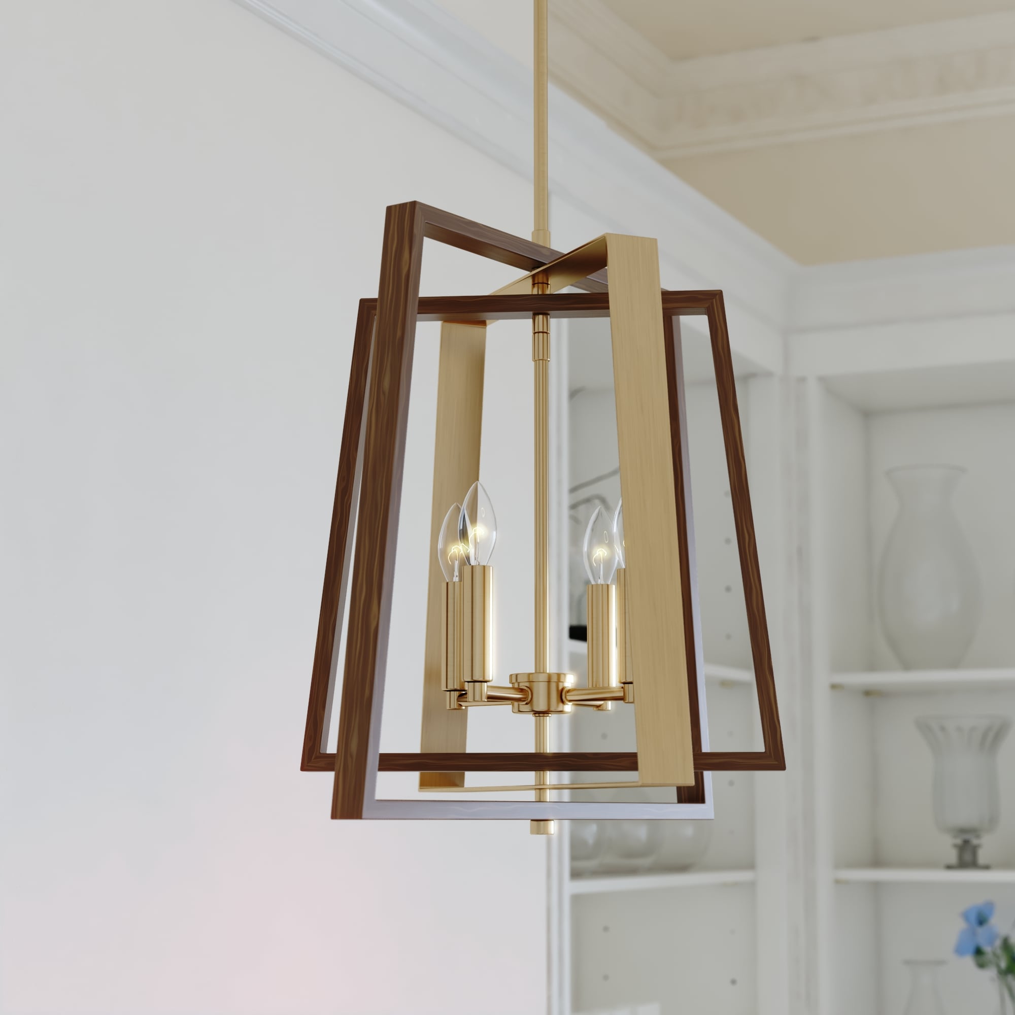 Cascadia P0347 Dunning 4 -Light Natural Brass and Burnished Chestnut Transitional Square Medium Hanging Pendant light