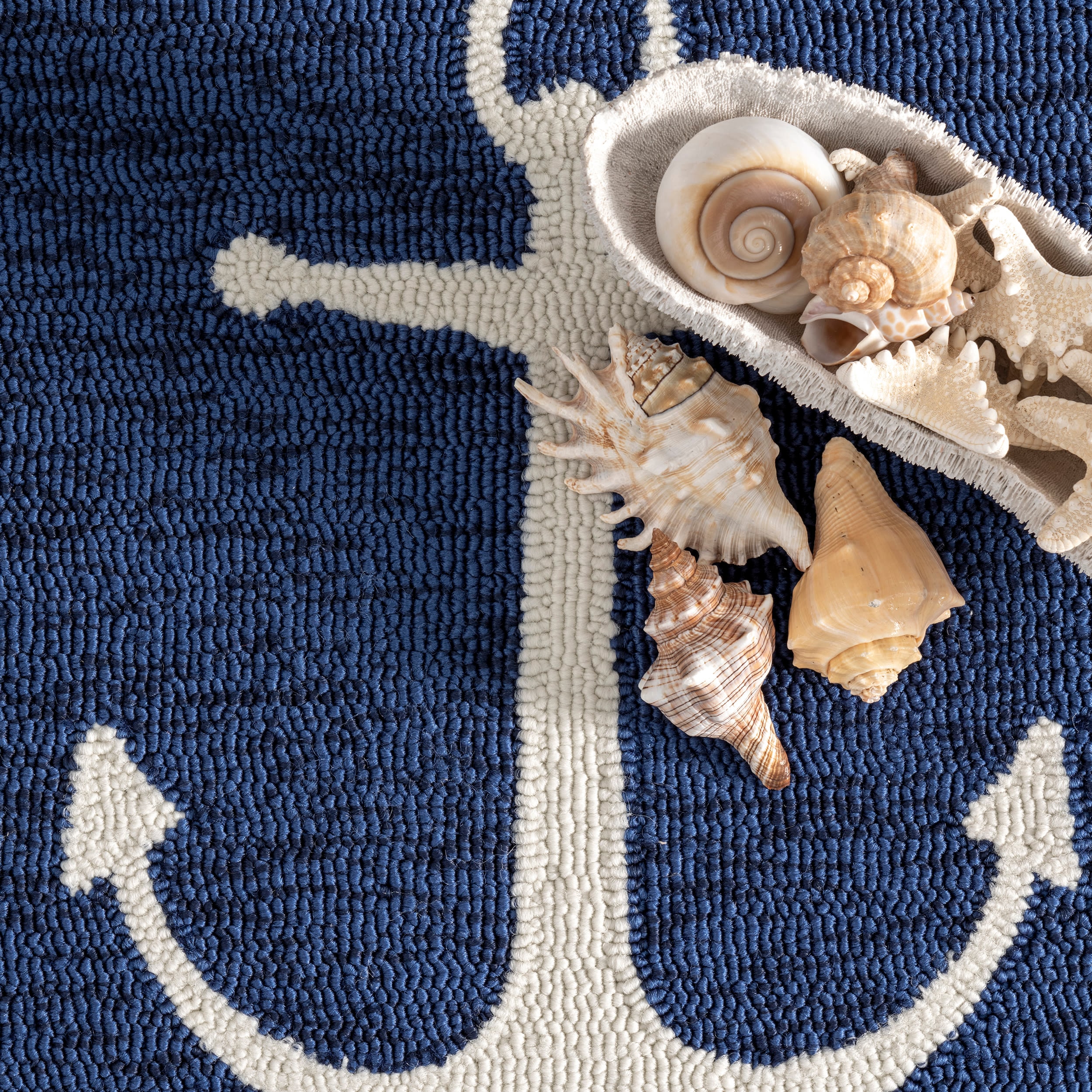 Navy and White Synthetic Coastal 4' x 6' Area Rug