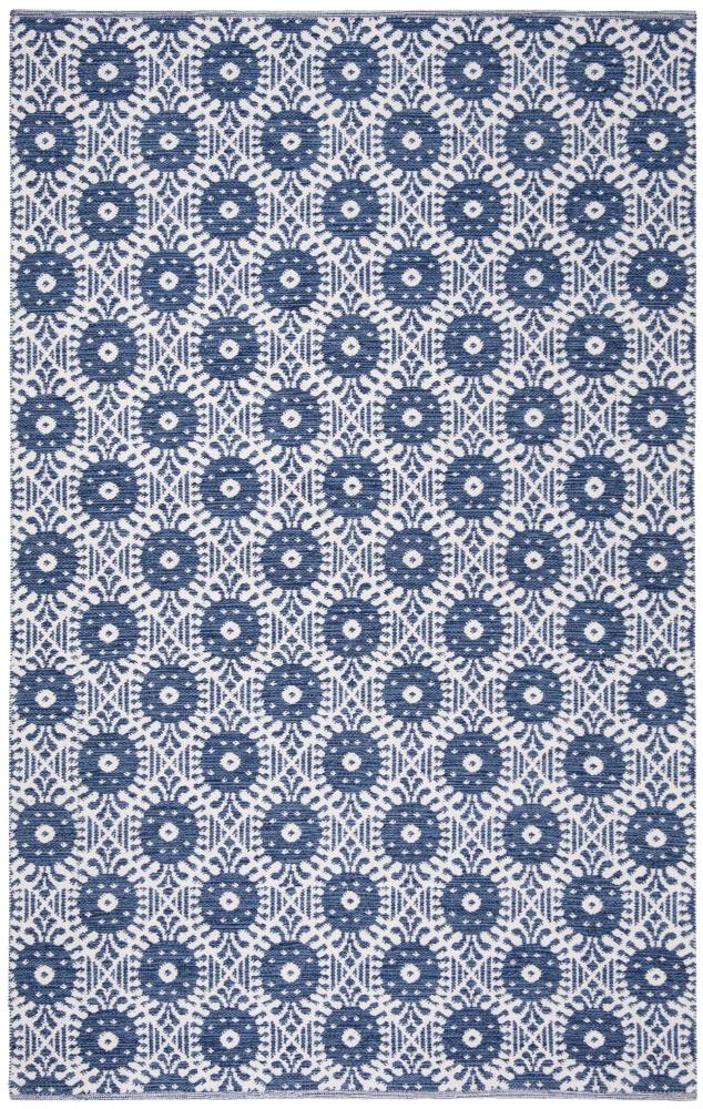 Safavieh MTK612C-5 Montauk Carmi 5 x 8 (ft) Cotton Navy/Ivory Rectangular Indoor Abstract Coastal Area rug
