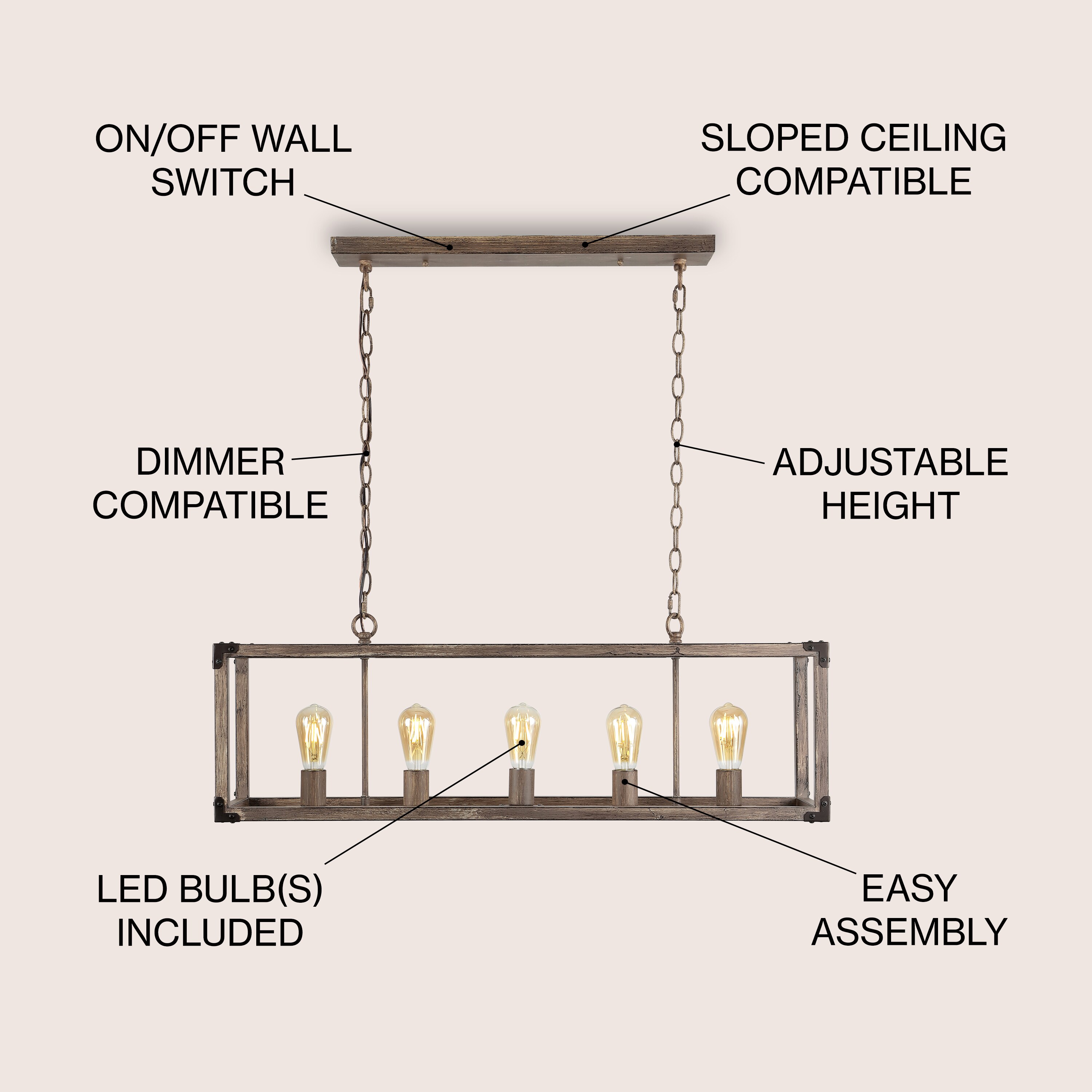 Magnolia Rustic 36" 5-Light Farmhouse LED Pendant in Oil-Rubbed Bronze