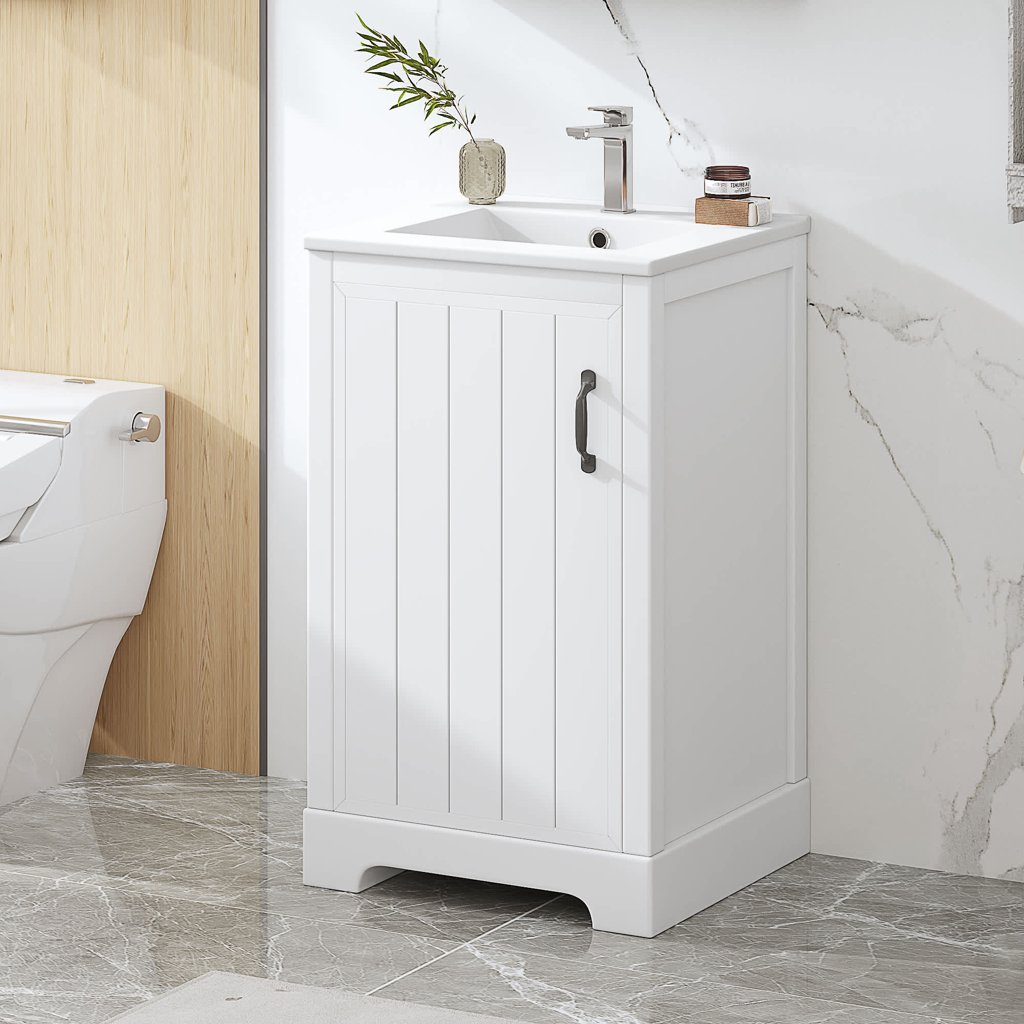 Roomfitters  20 Inch Bathroom Vanity with Sink Soft Close Cabinet with Door Racks and Adjustable Shelf White