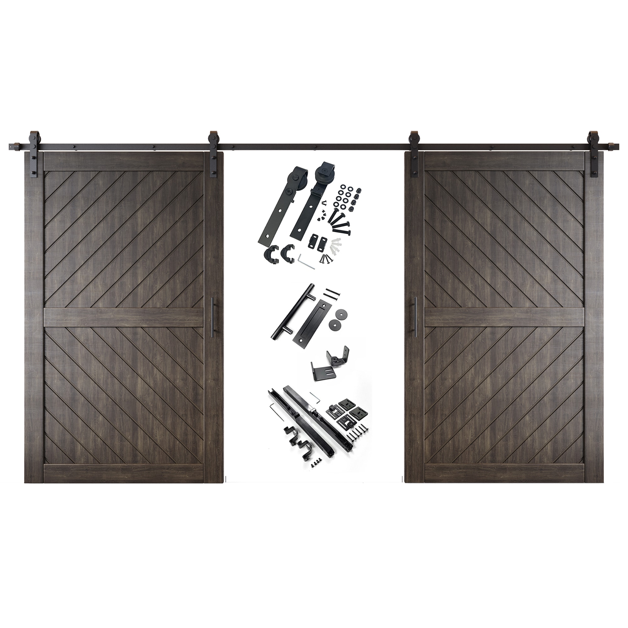 HOMACER YT2H216C-XT3-4880-EB 48-in x 80-in Ebony Prefinished Non-standard Pine Wood Solid core Double Barn Door (Hardware Included)
