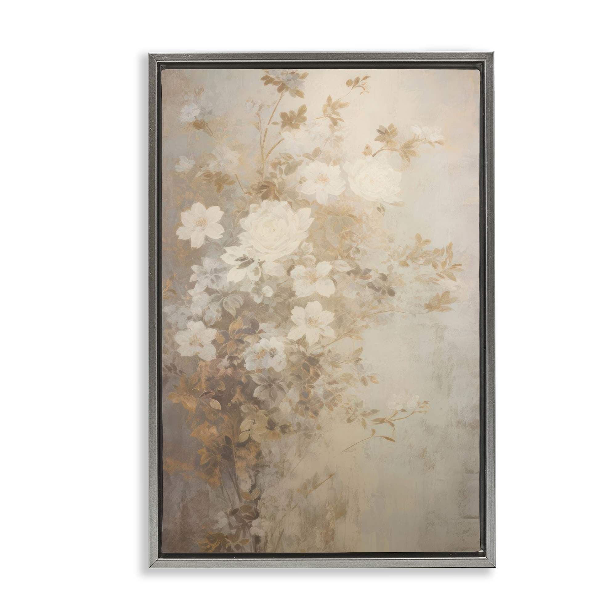 Stupell Industries BT-779-FFL-20X30 Muted Vintage Florals Gray Framed Floater Canvas Wall Art By LSR Creative Studio 21 x 31