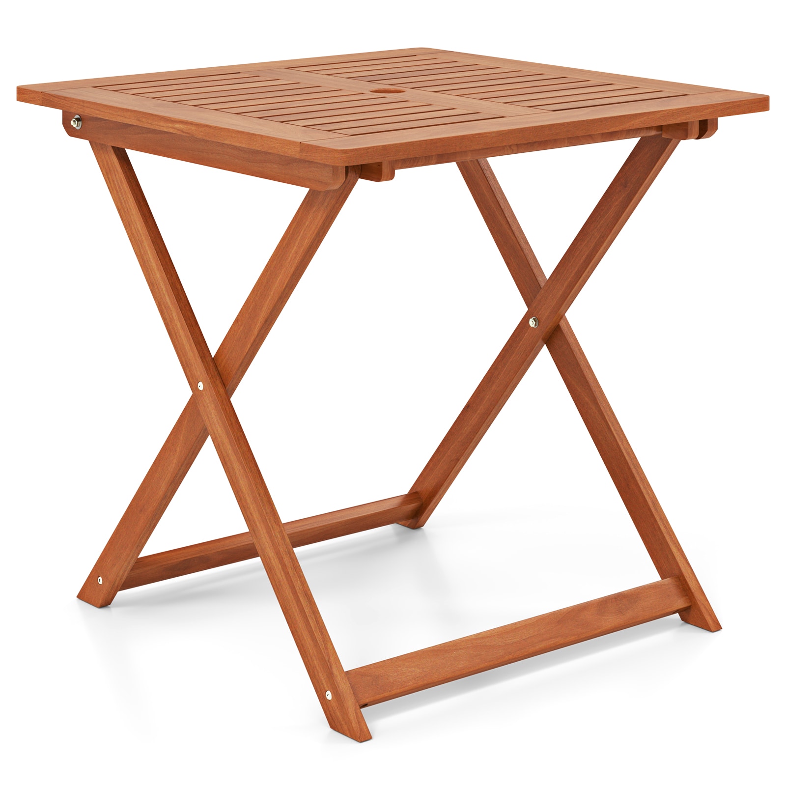 Volenca 29.5-in Square Folding Shorea Wood Patio Dining Table with Umbrella Hole 220-lb Capacity