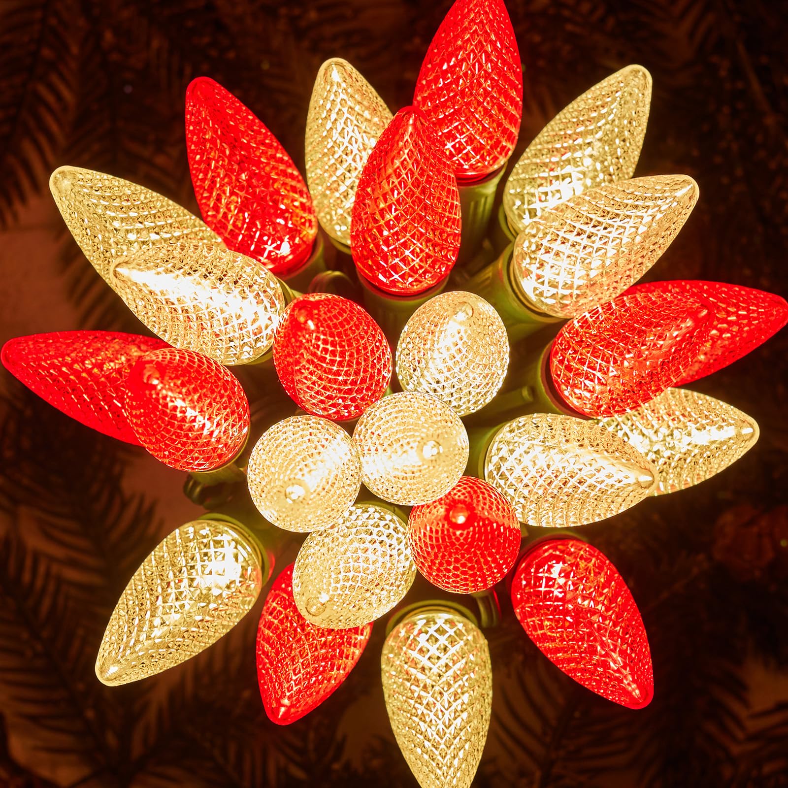 UUDULY - Outdoor Christmas Lights 100 Ft C9 LED String Lights with Red and Warm White Strawberry...