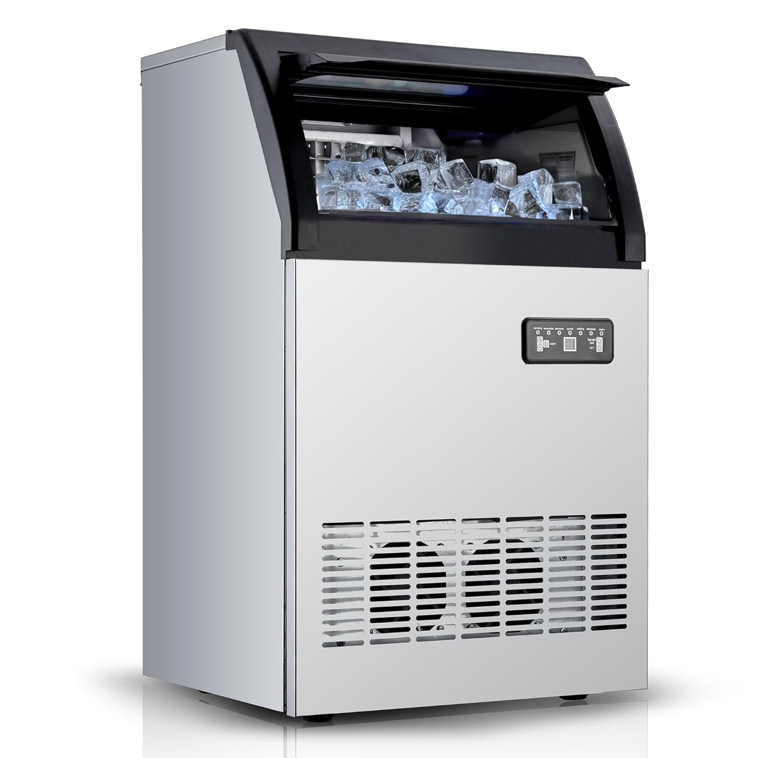 Qeetex ZBJPHO12LCK166 100 Pound Commercial Ice Maker Machine Stainless Steel With Dual Water Inlet And Easy To Use LED Panel