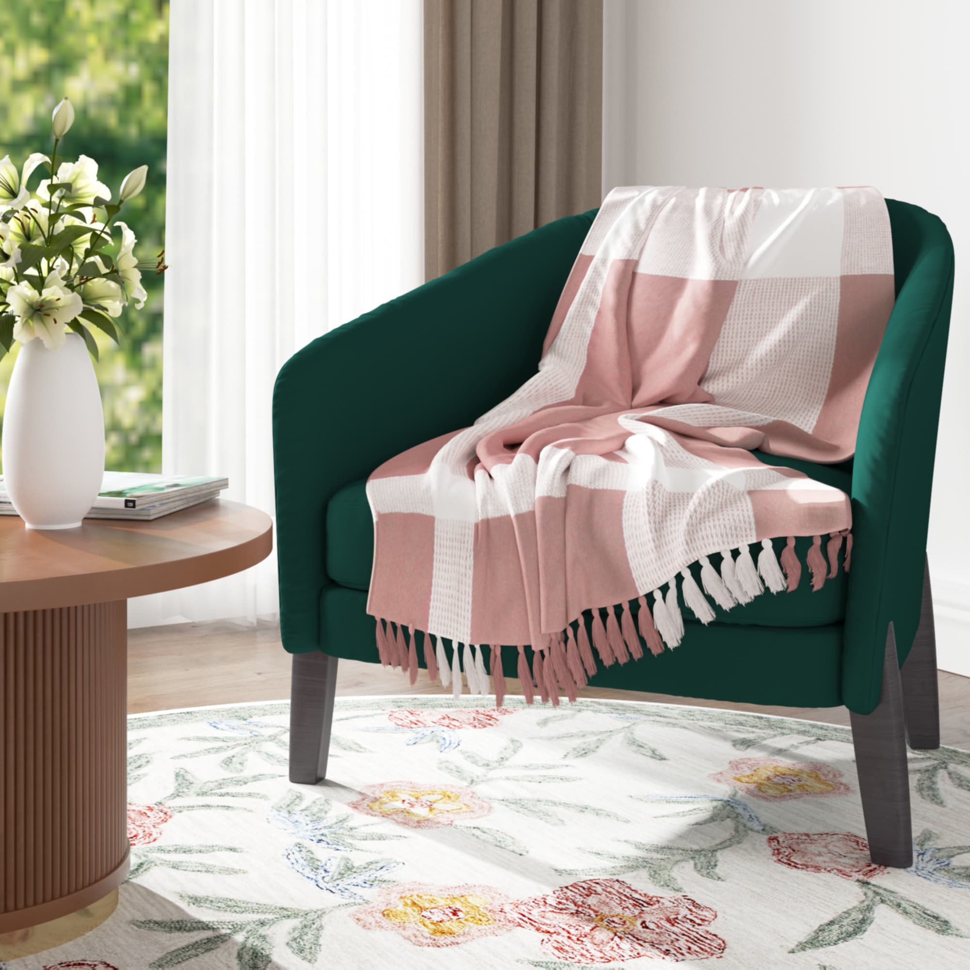 LR Home 7448A4184934J8 PEACHY KEEN/WHITE 50-in x 60-in Cotton Throw