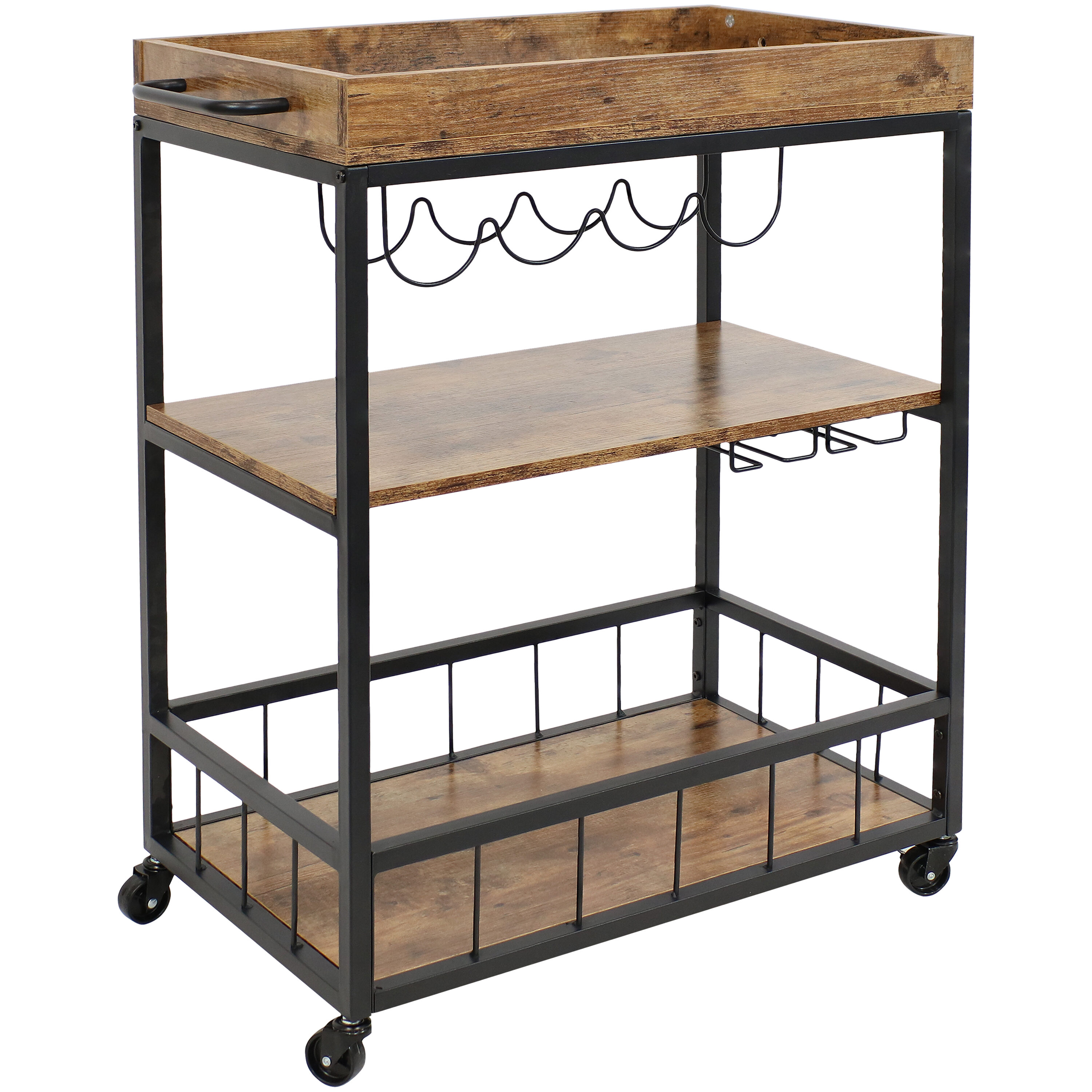 Sunnydaze Decor JAH-393 Black Steel Base with MDF Rolling Kitchen Cart ( 31-Inches x 15.75-Inches x 35.5-Inches )