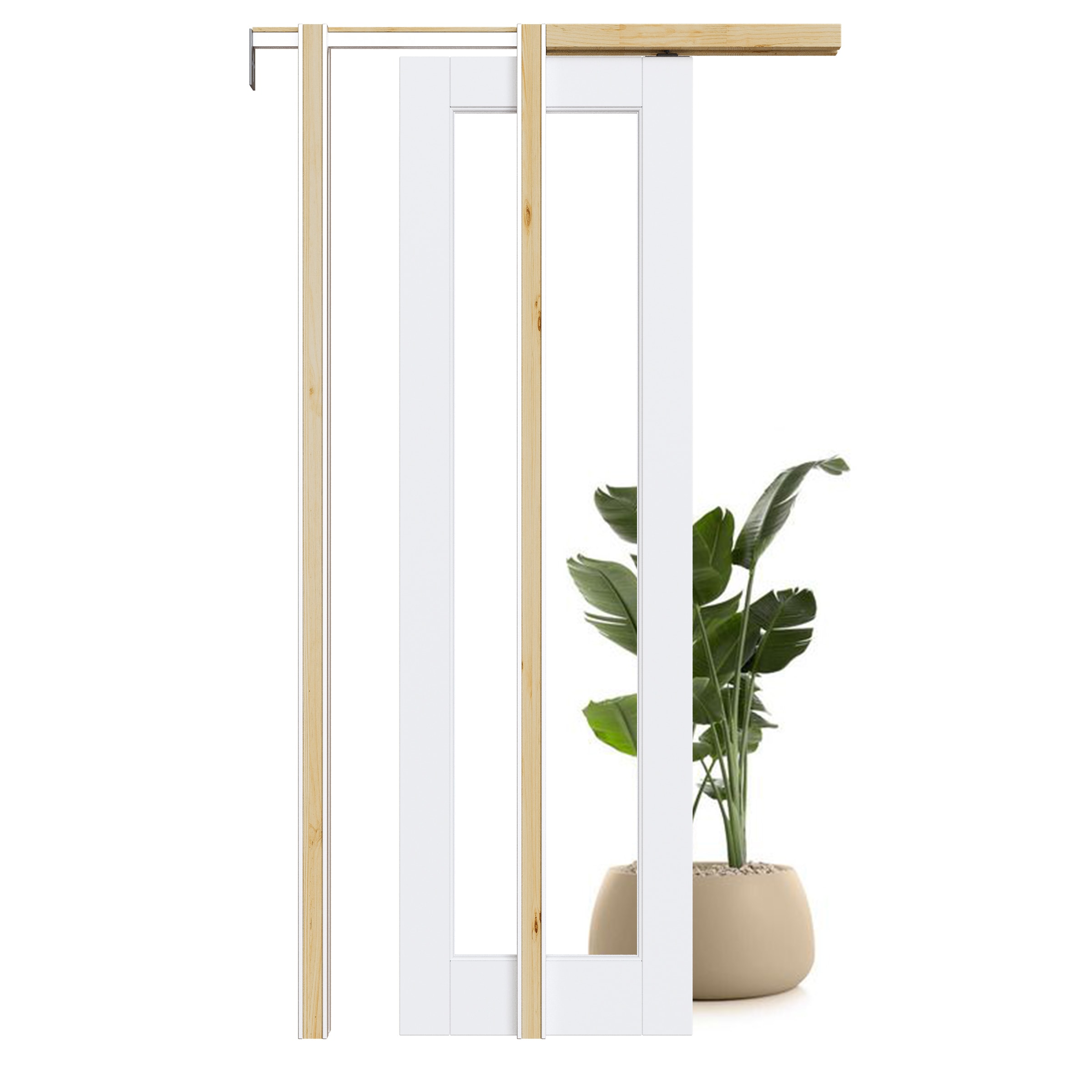JUJUBON IN-PDPK-1L-CG-SC-24 24-in x 80-in MDF Pocket Door Frame with Pocket Sliding Door,Pocket Door Frame and Hardware Soft Close Included