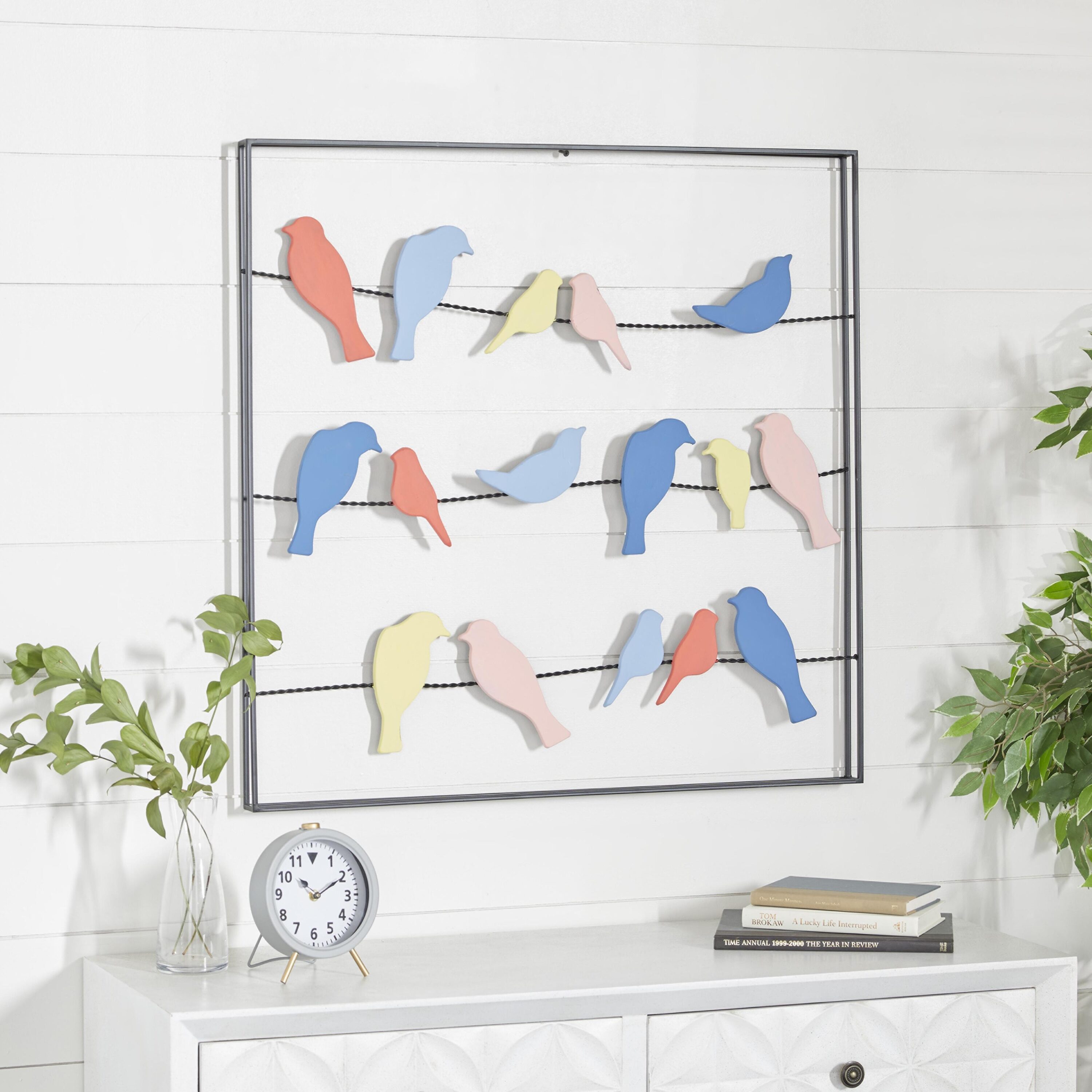 Multi-Colored Metal Bird Wall Decor with Black Frame