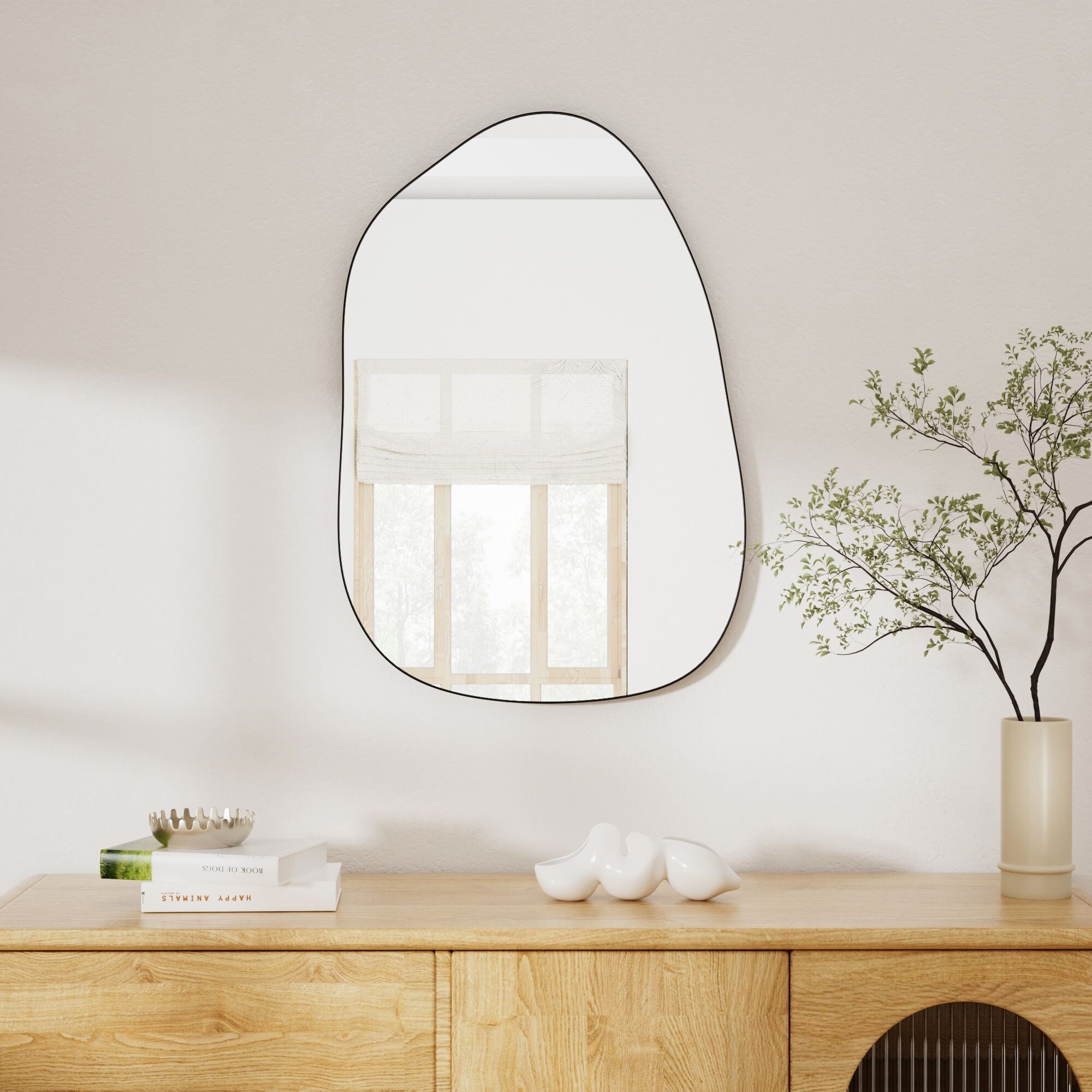 PRIMEPLUS 19-in W x 27-in H Black Irregular Oval Metal Frame Wall Mirror