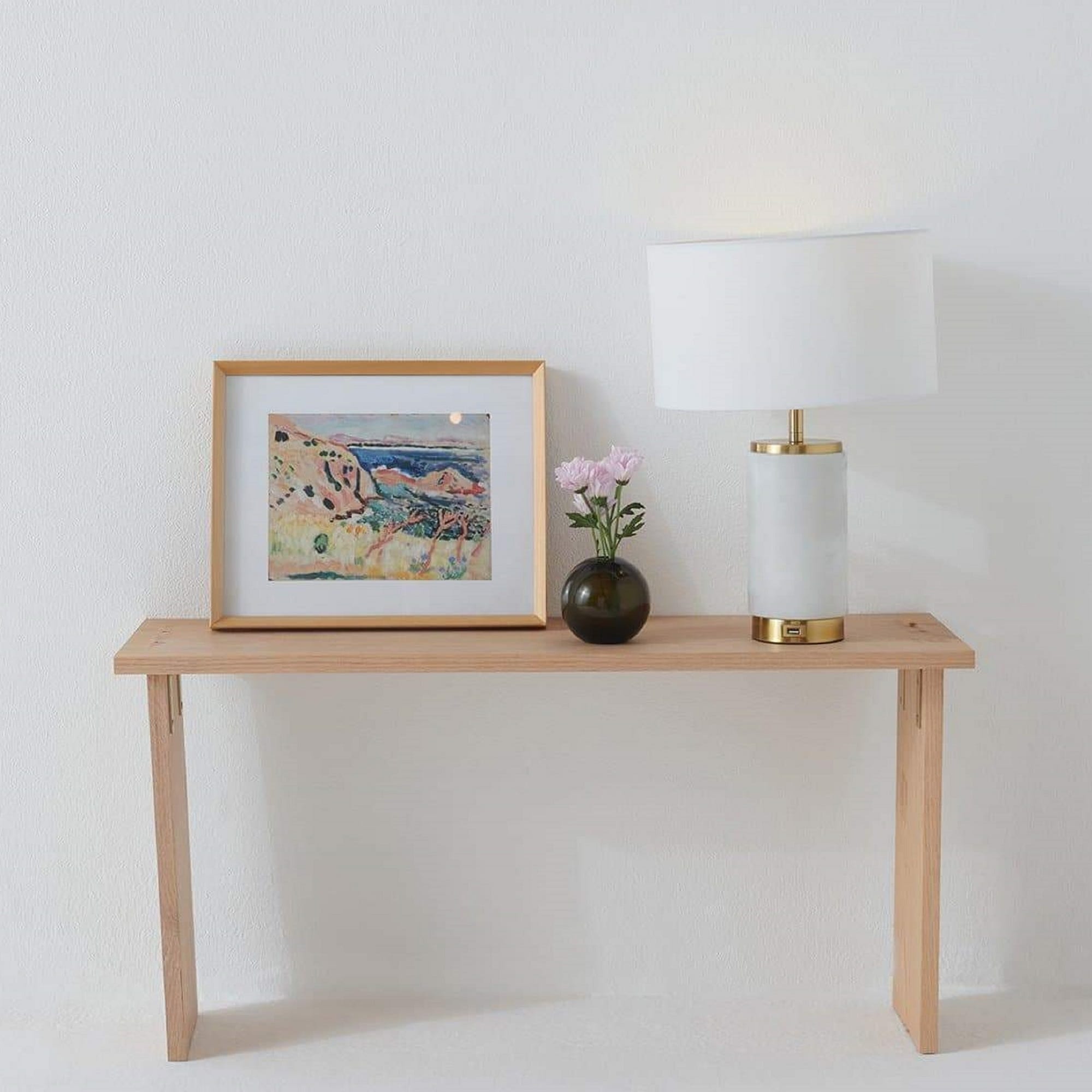 White Marble LED Table Lamp with USB Port and Brass Accents