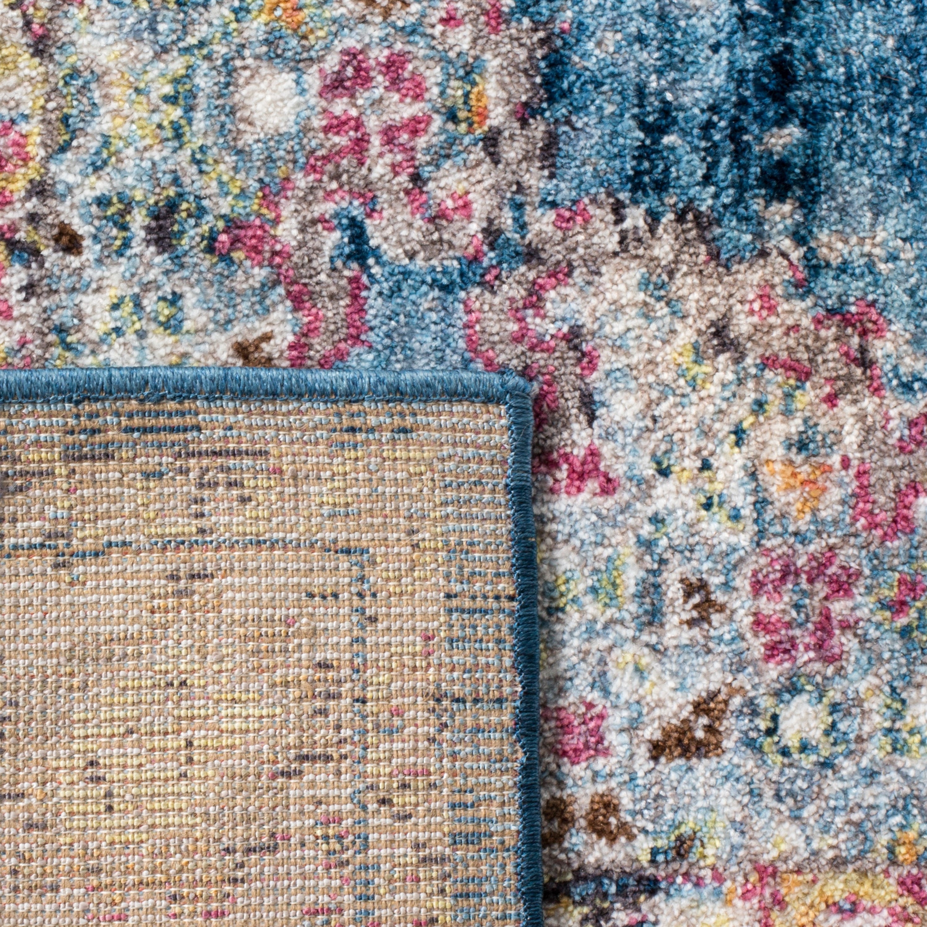 Blue and Ivory Rectangular Synthetic 4' x 6' Area Rug